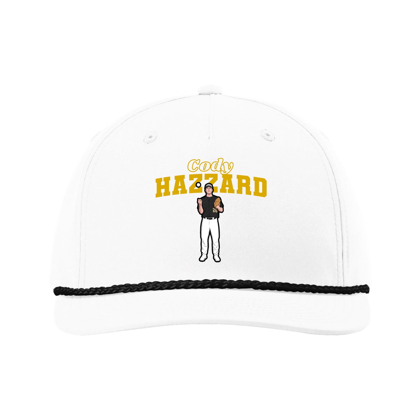Five-Panel Classic Rope Cap — Name Arch in White