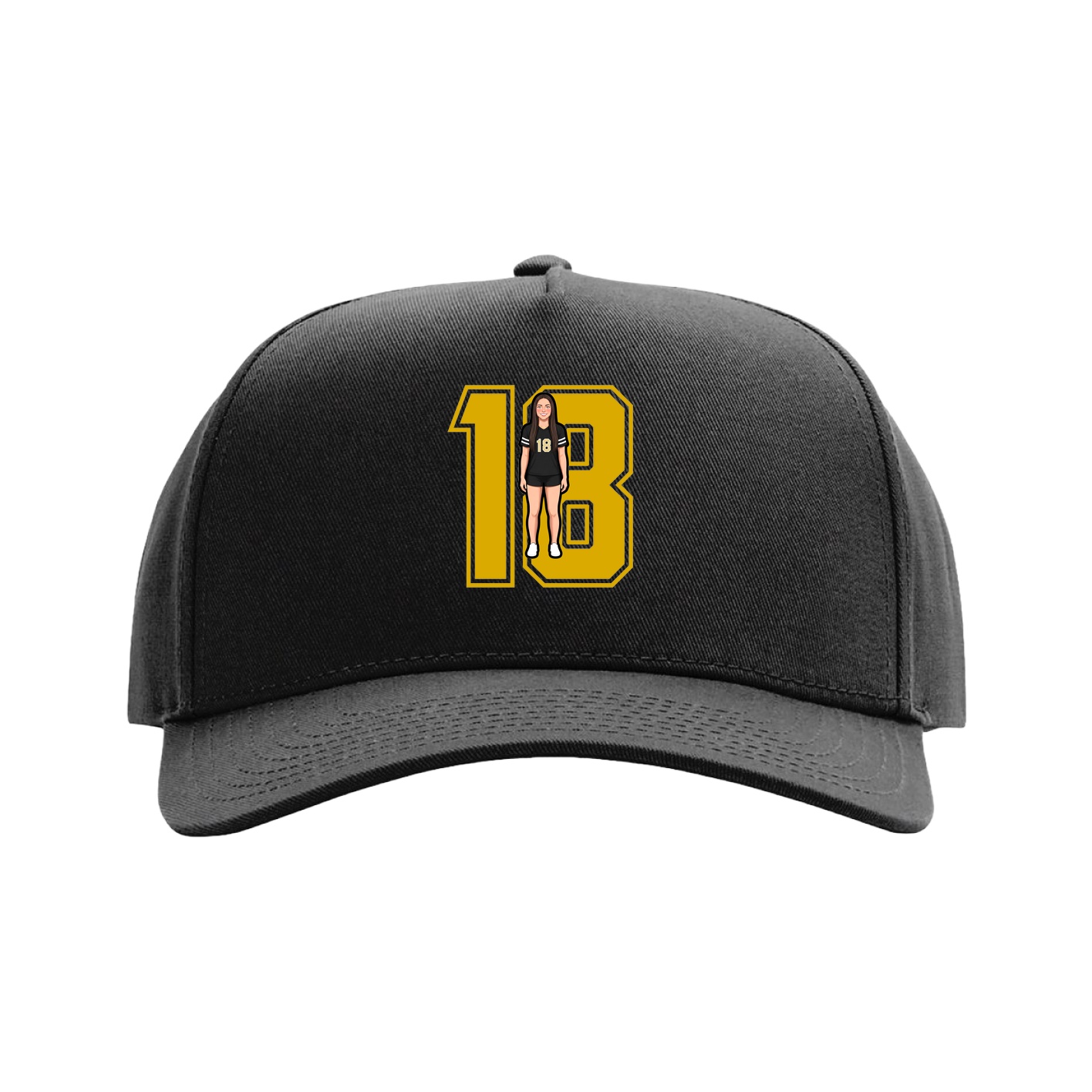Full Fabric Five-Panel Champ Cap — Number in Black