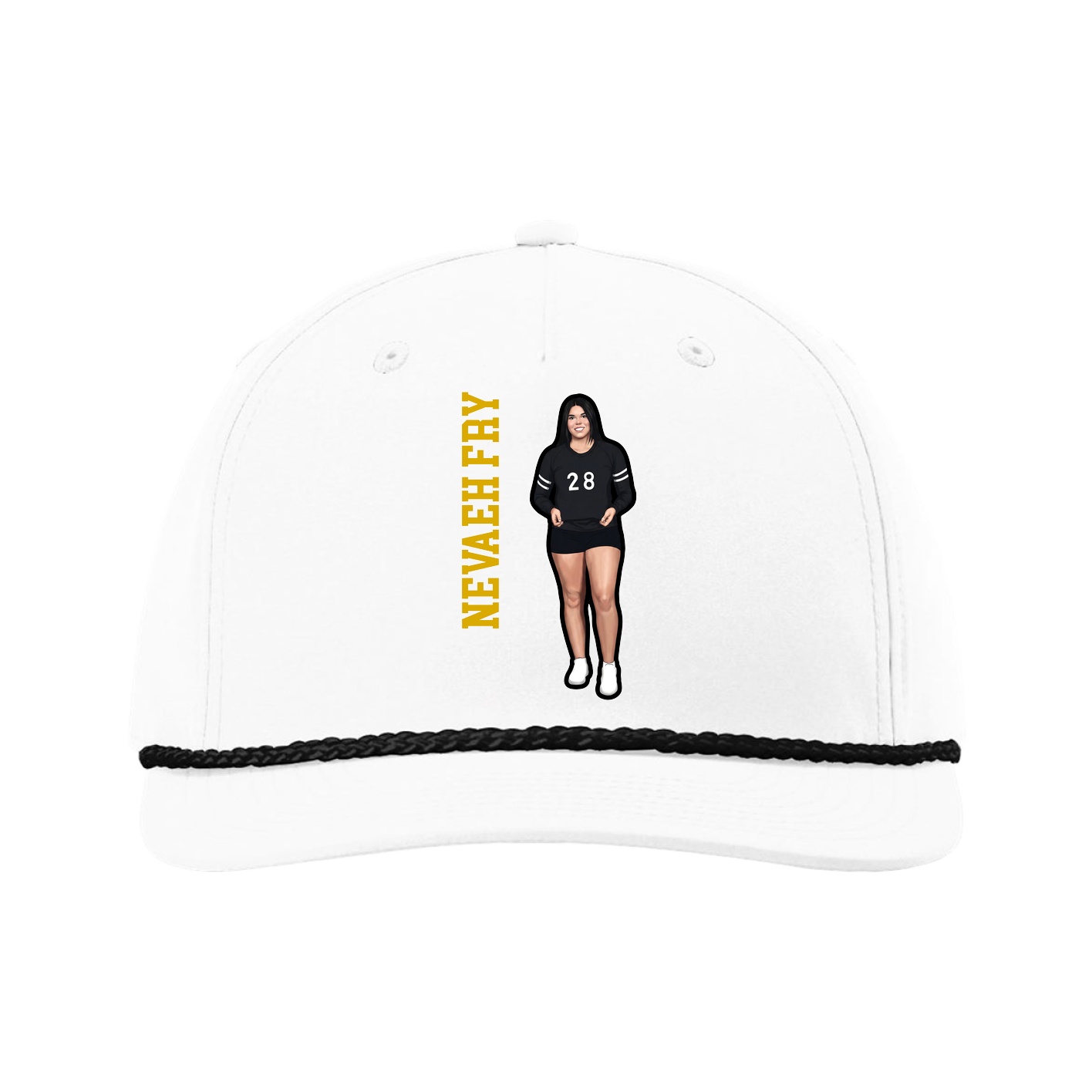 Five-Panel Classic Rope Cap — Name Vertical in White