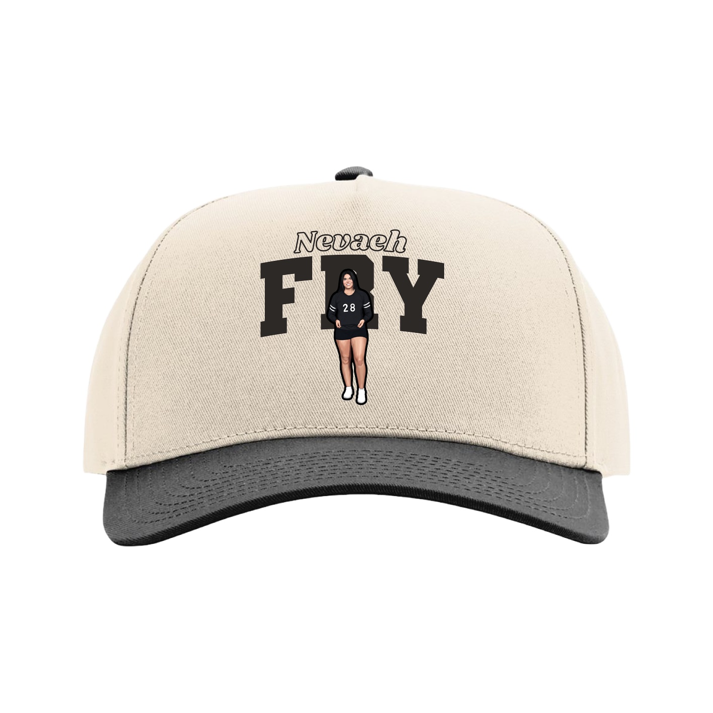 Full Fabric Five-Panel Champ Cap — Name Arch in Cream/Black