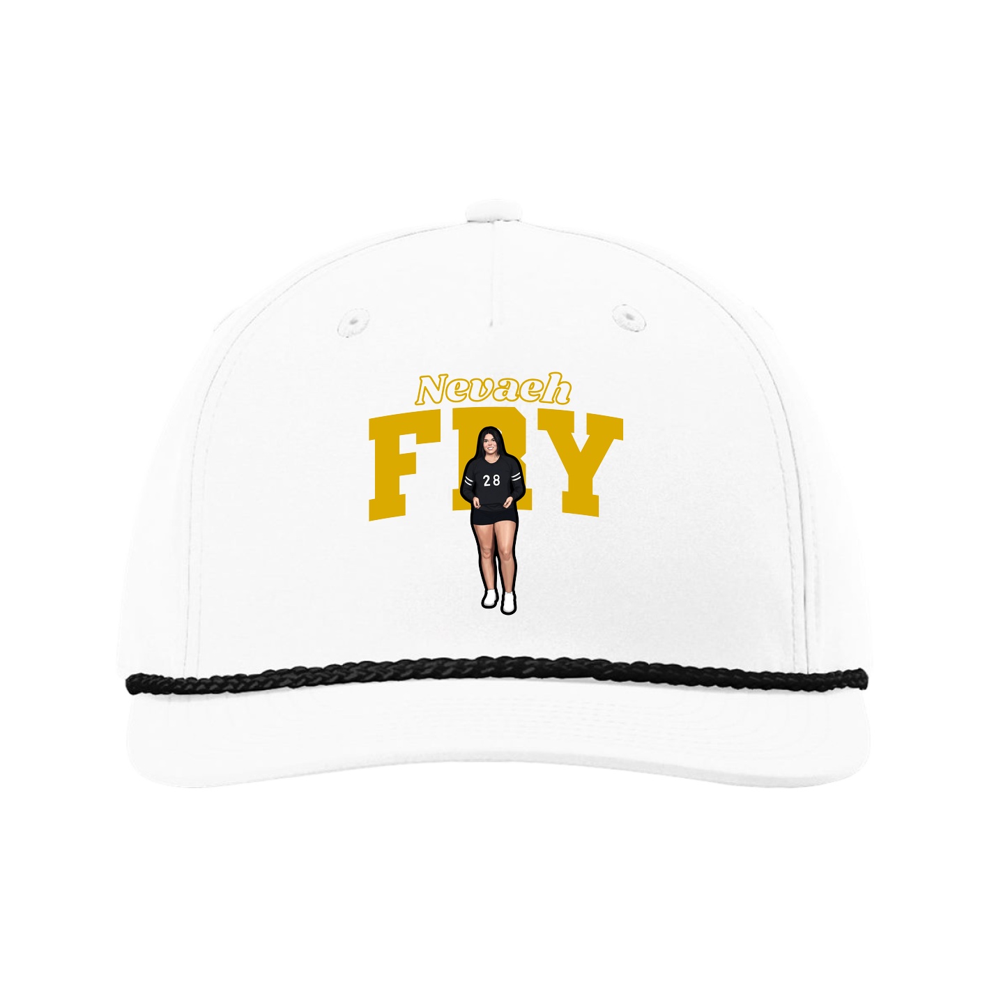 Five-Panel Classic Rope Cap — Name Arch in White