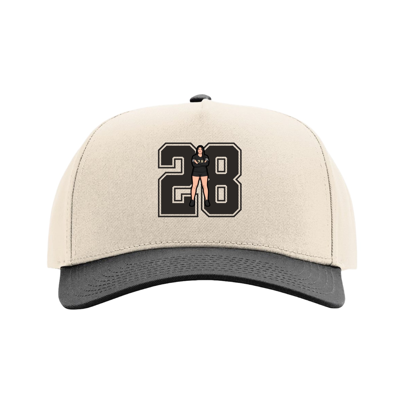 Full Fabric Five-Panel Champ Cap — Number in Cream/Black