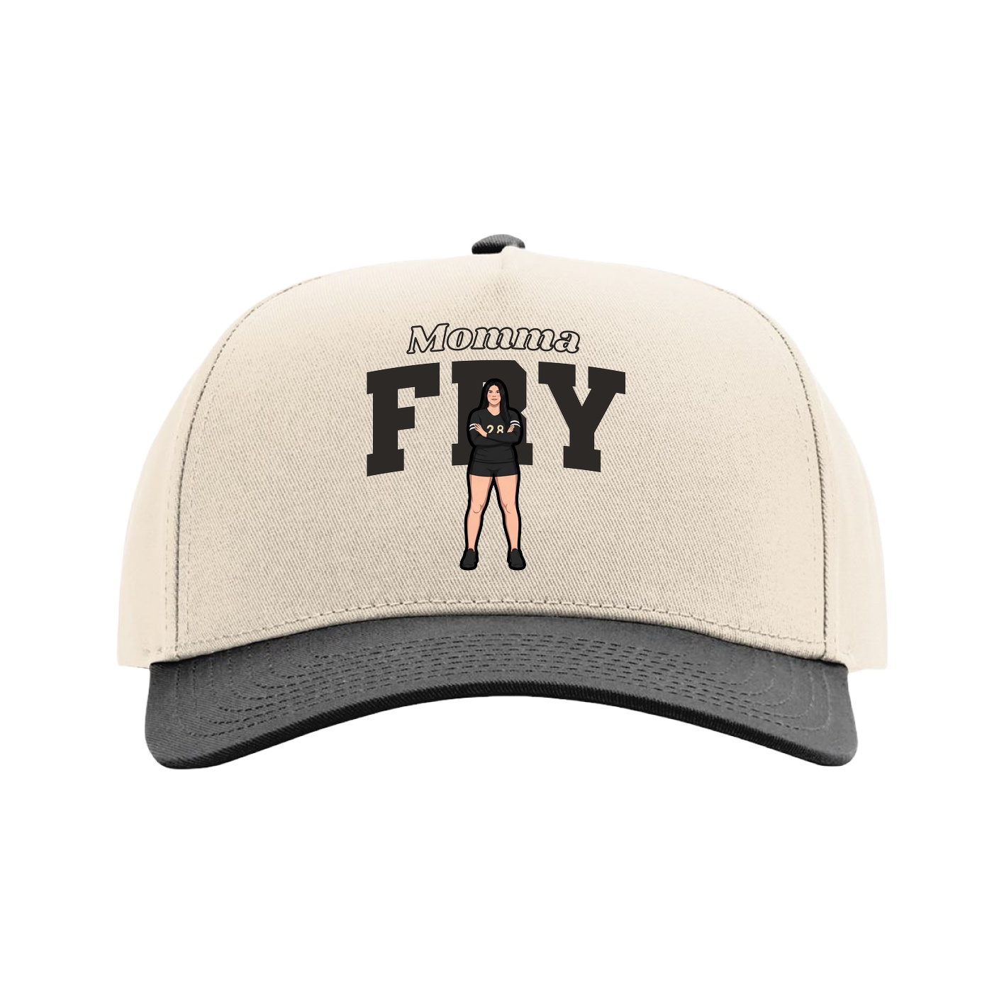 Full Fabric Five-Panel Champ Cap — Mothers Day Block in Cream/Black