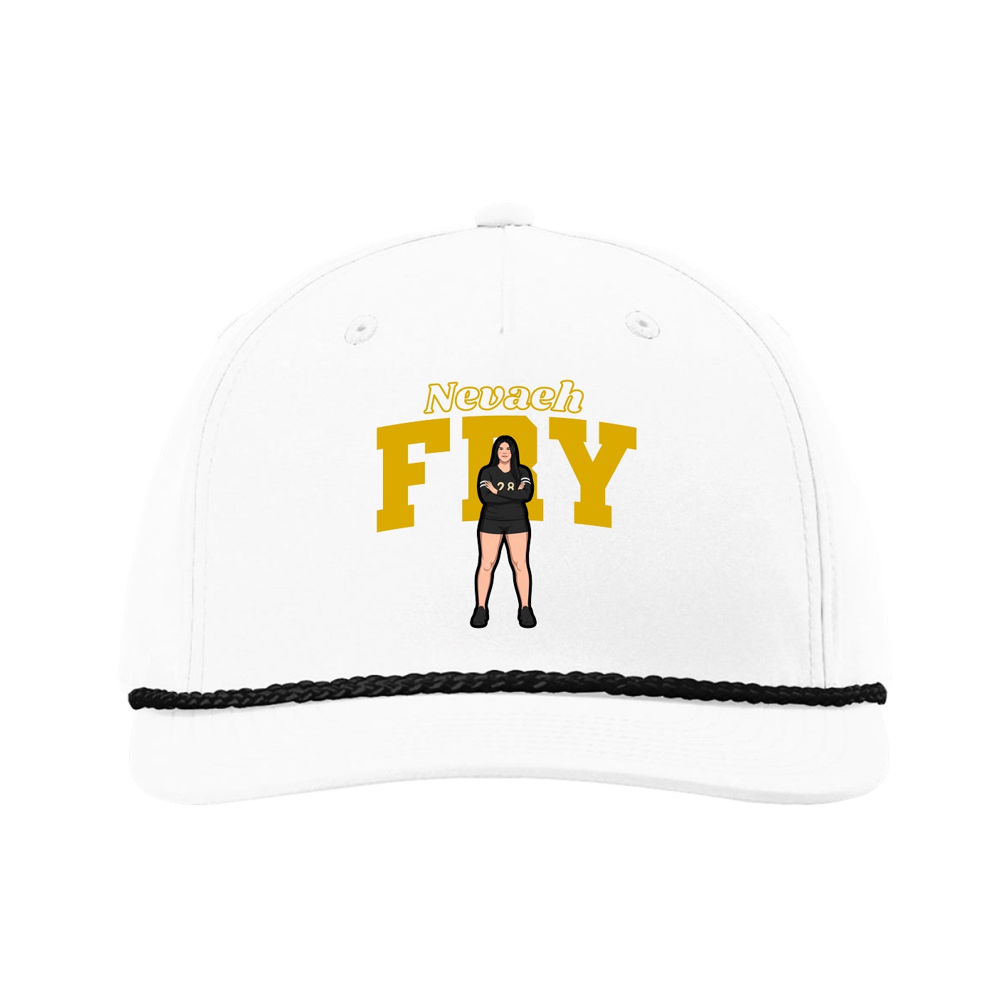 Five-Panel Classic Rope Cap — Name Arch in White