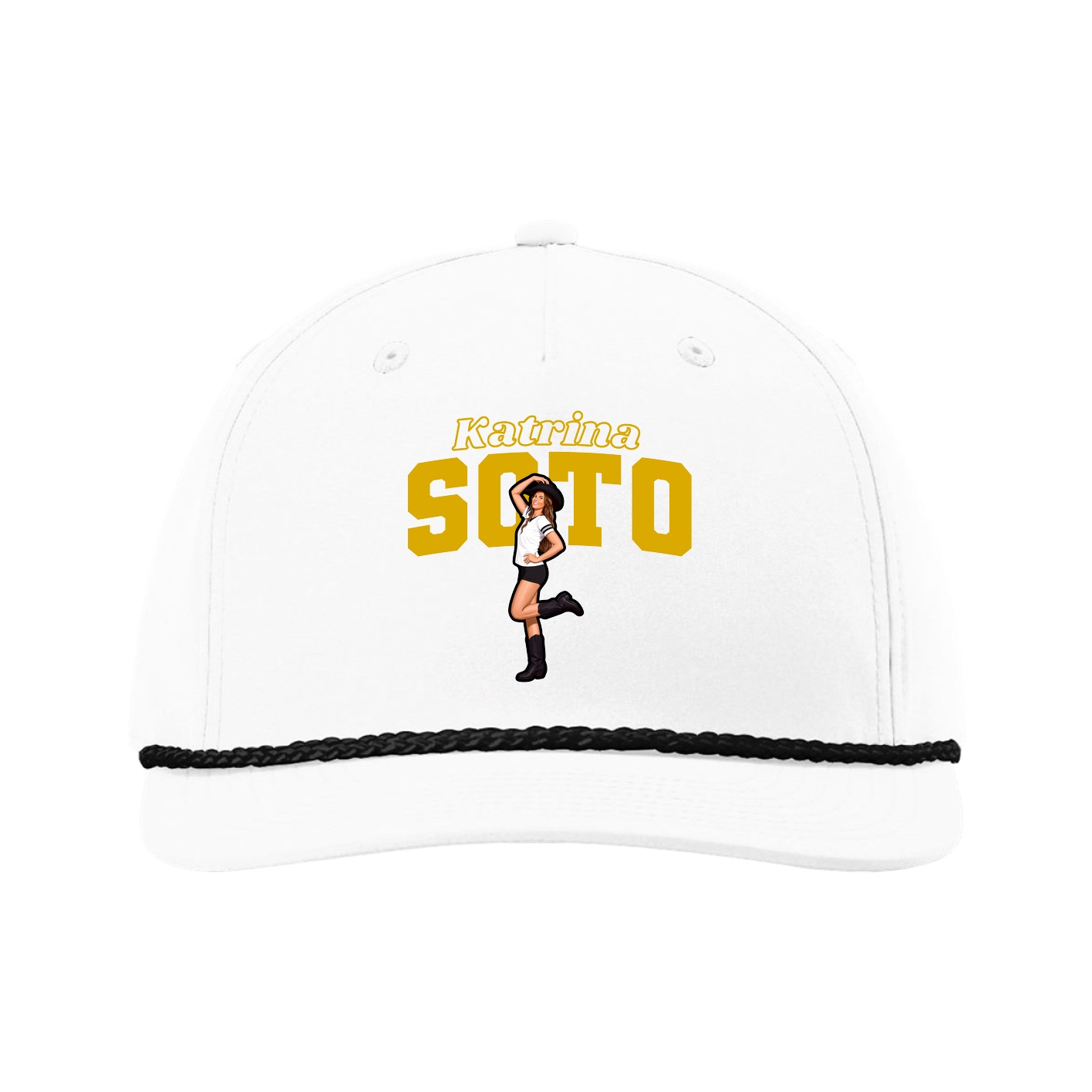 Five-Panel Classic Rope Cap — Name Arch in White