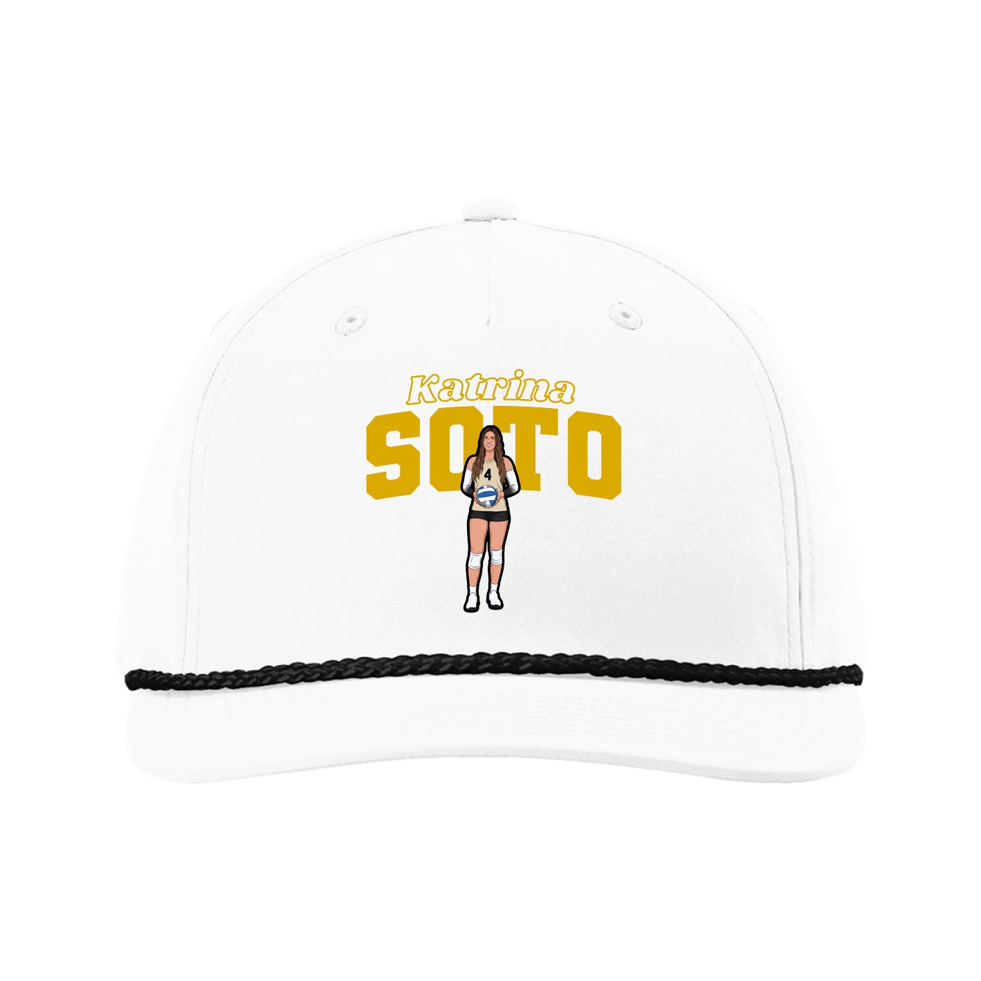 Five-Panel Classic Rope Cap — Name Arch in White