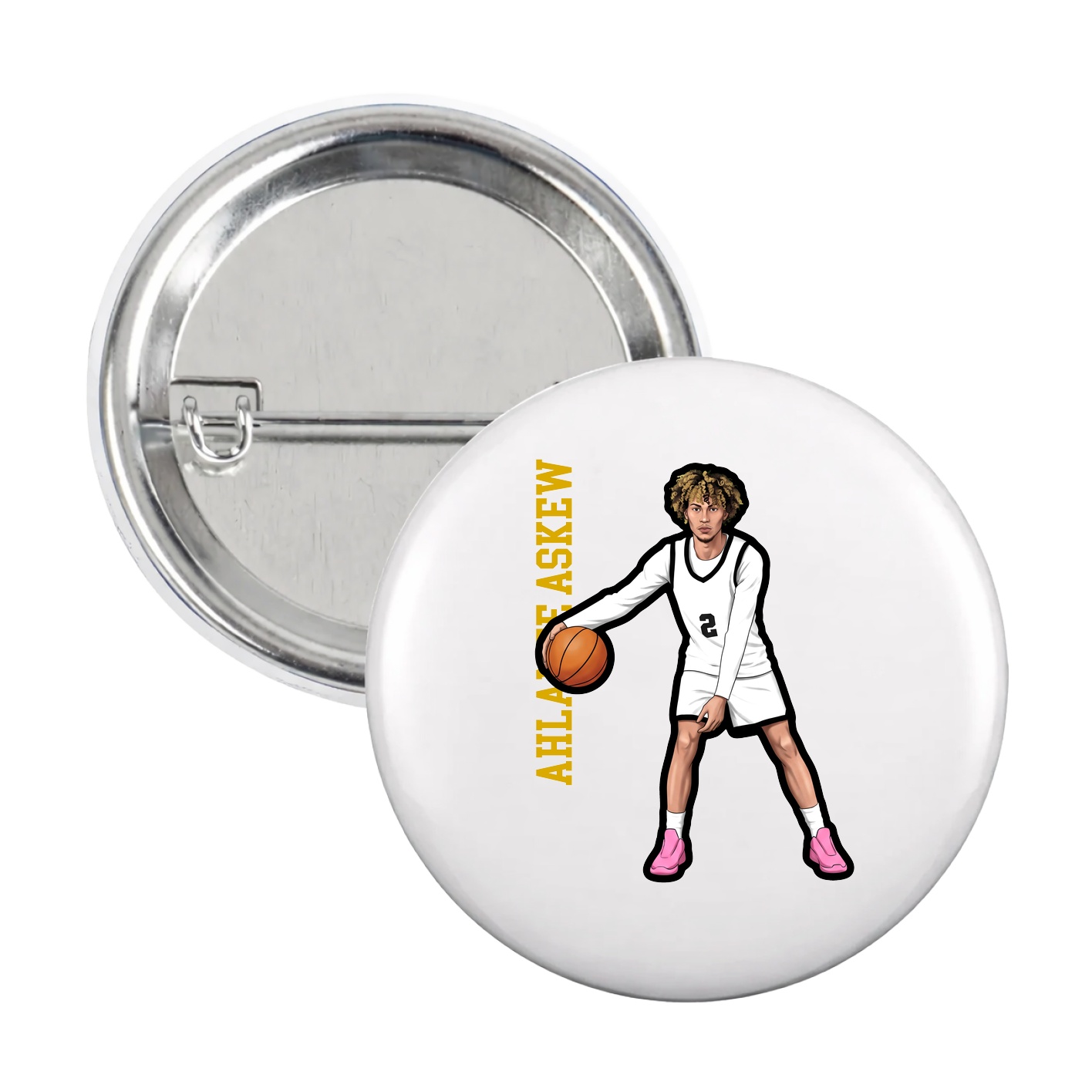 Game Day Button — Name Vertical in White