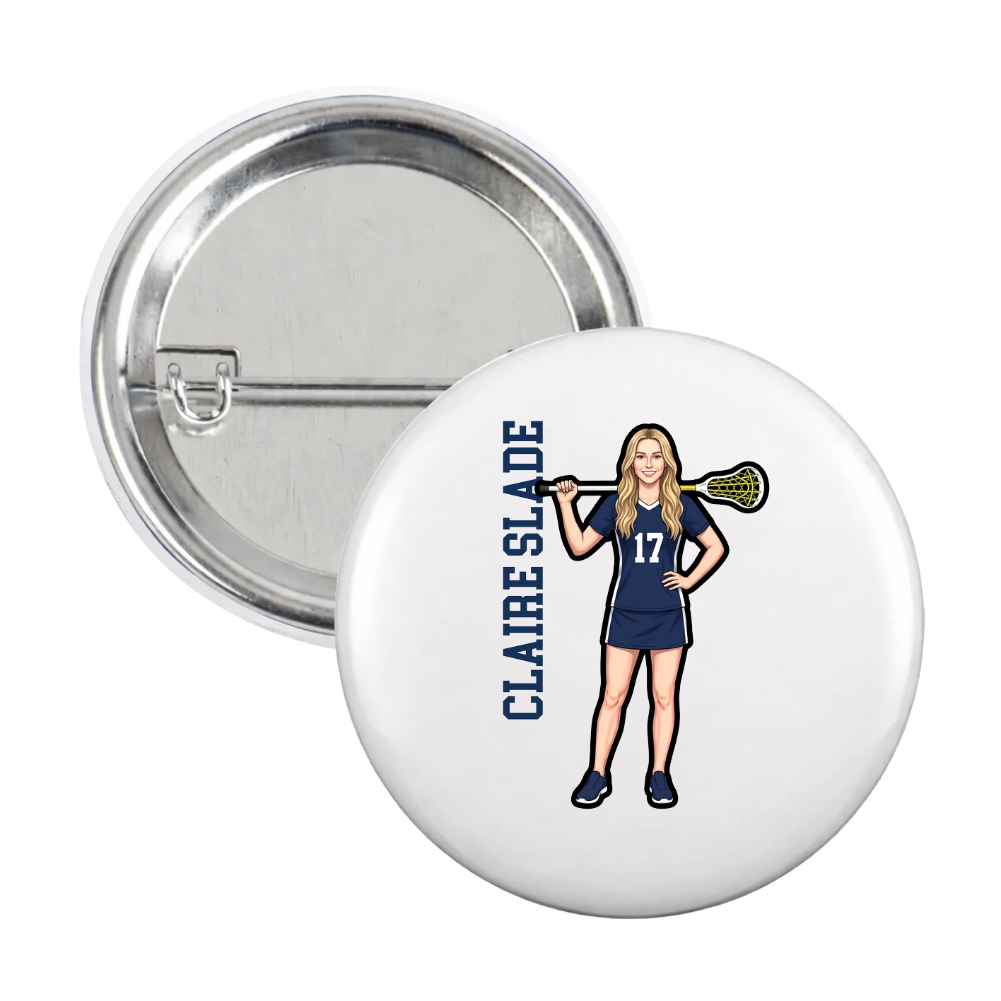 Game Day Button — Name Vertical in White