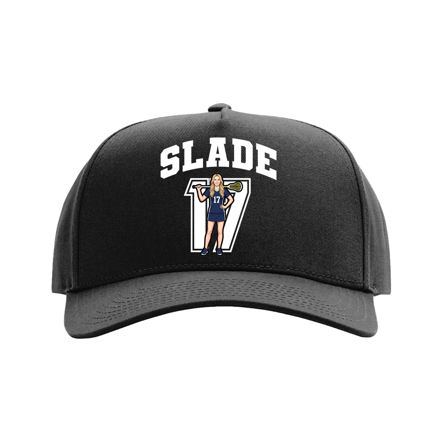 Full Fabric Five-Panel Champ Cap — Number in Black