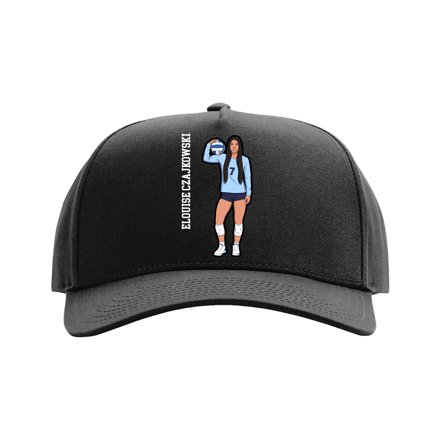Full Fabric Five-Panel Champ Cap — Name Vertical in Black