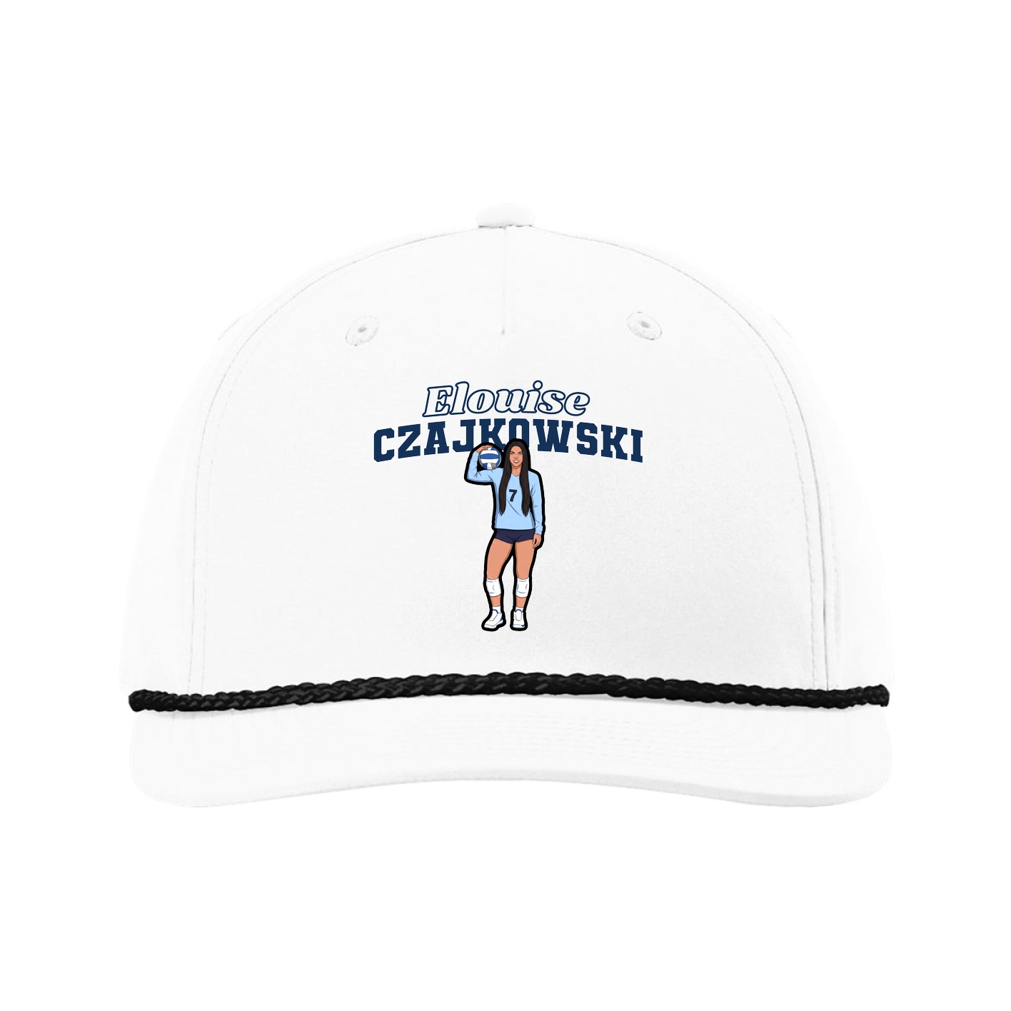 Five-Panel Classic Rope Cap — Name Arch in White