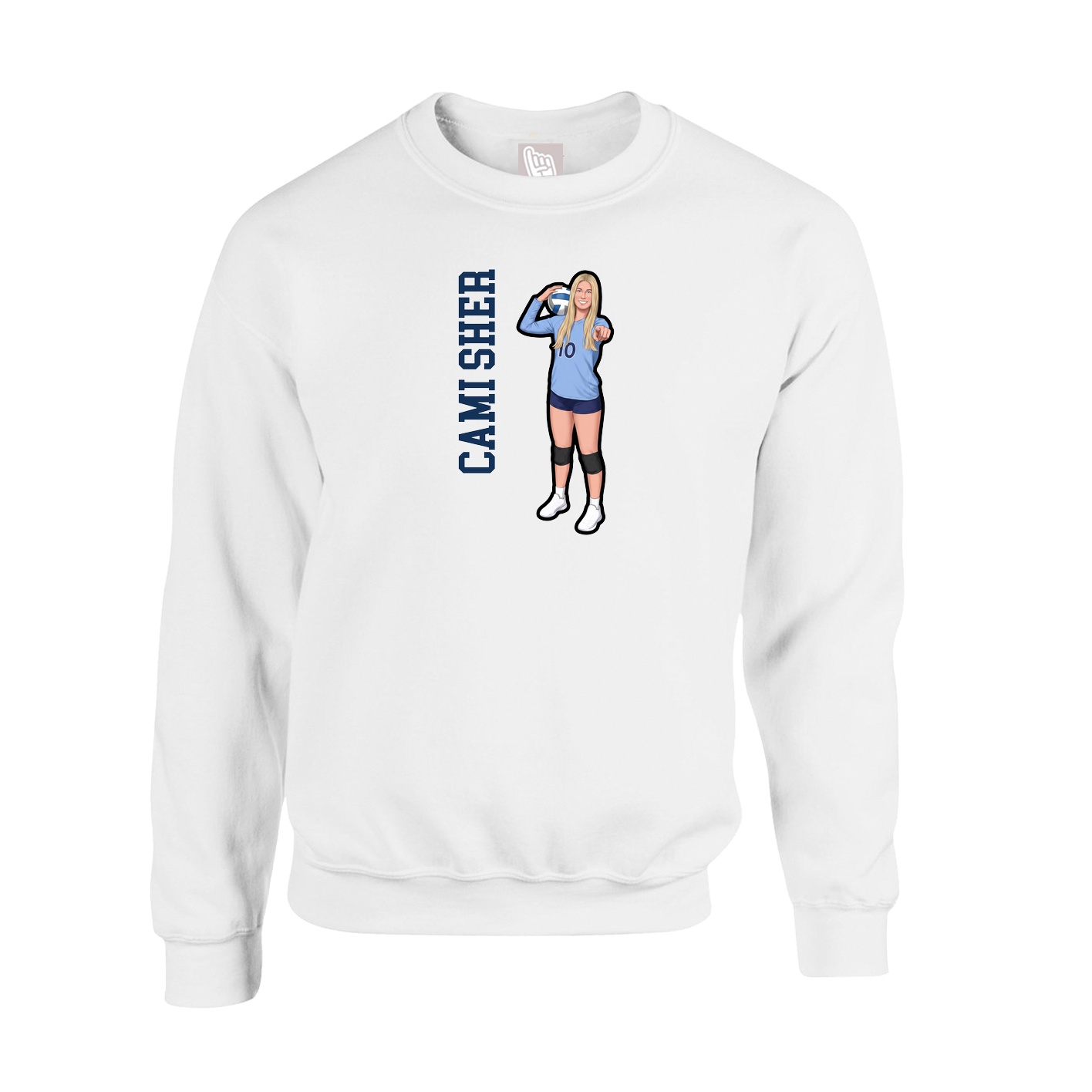Fleece Crew — Name Vertical in White