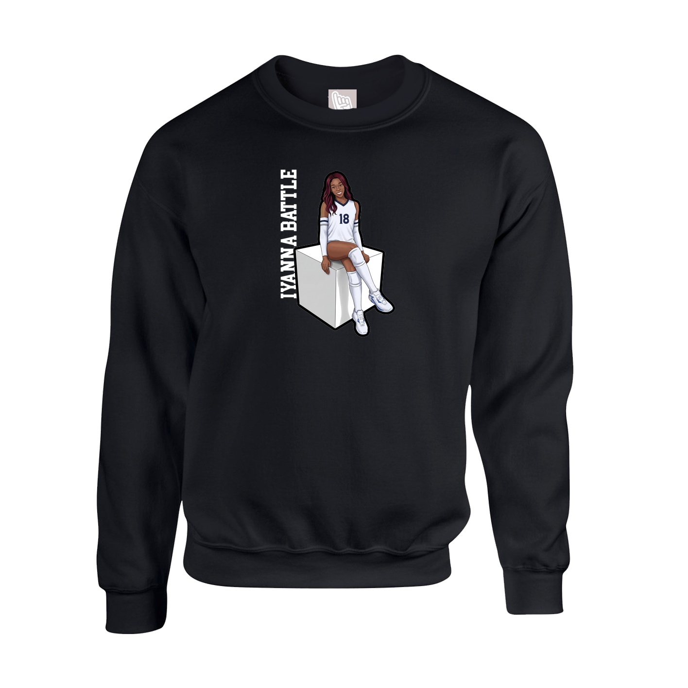Fleece Crew — Name Vertical in Black