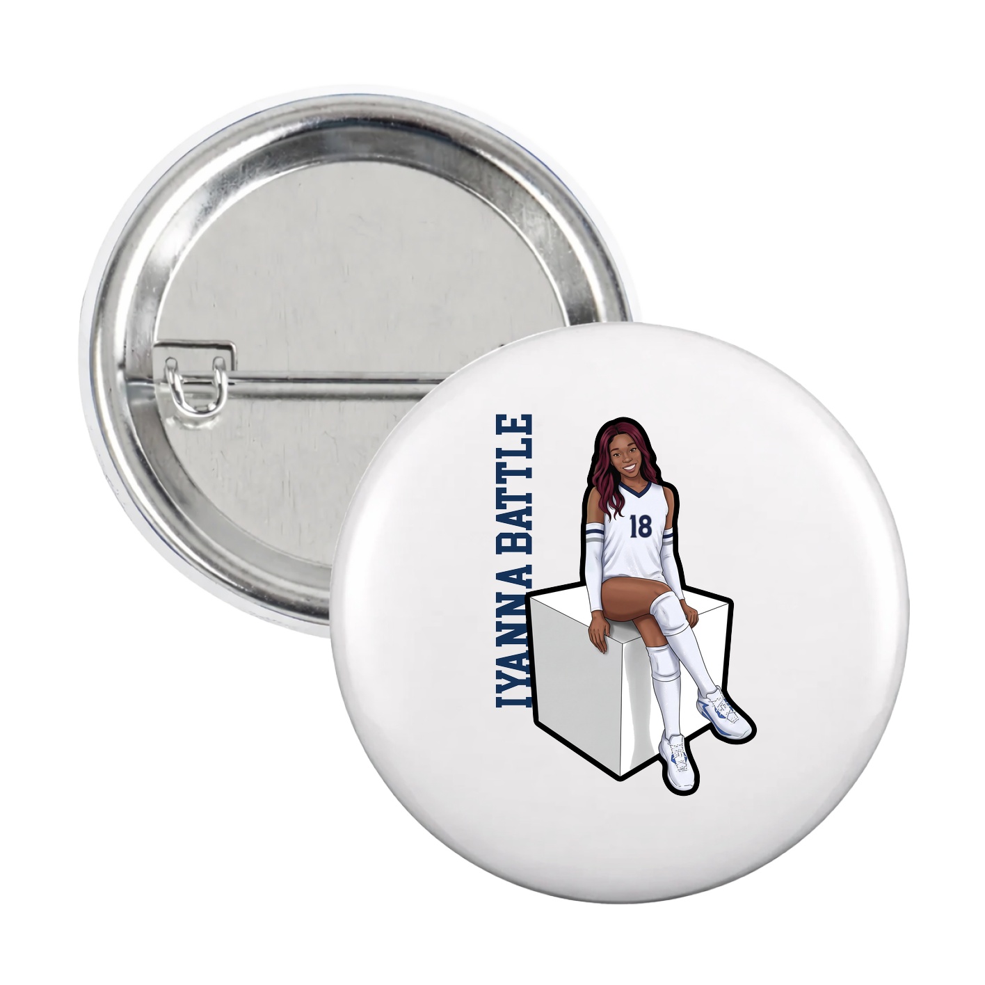 Game Day Button — Name Vertical in White