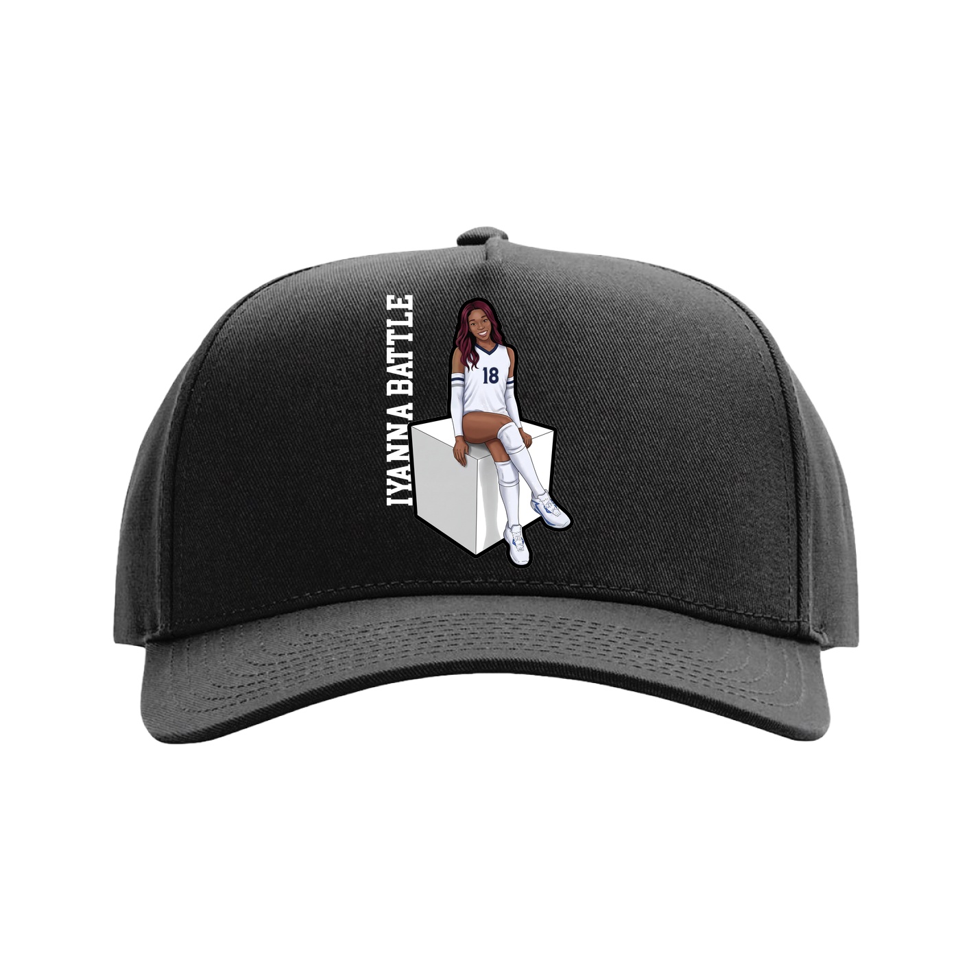 Full Fabric Five-Panel Champ Cap — Name Vertical in Black