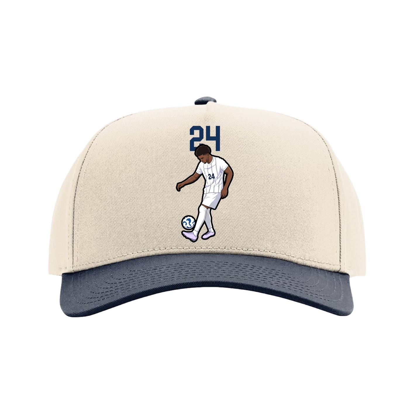 Full Fabric Five-Panel Champ Cap — Number Top in Cream/Navy