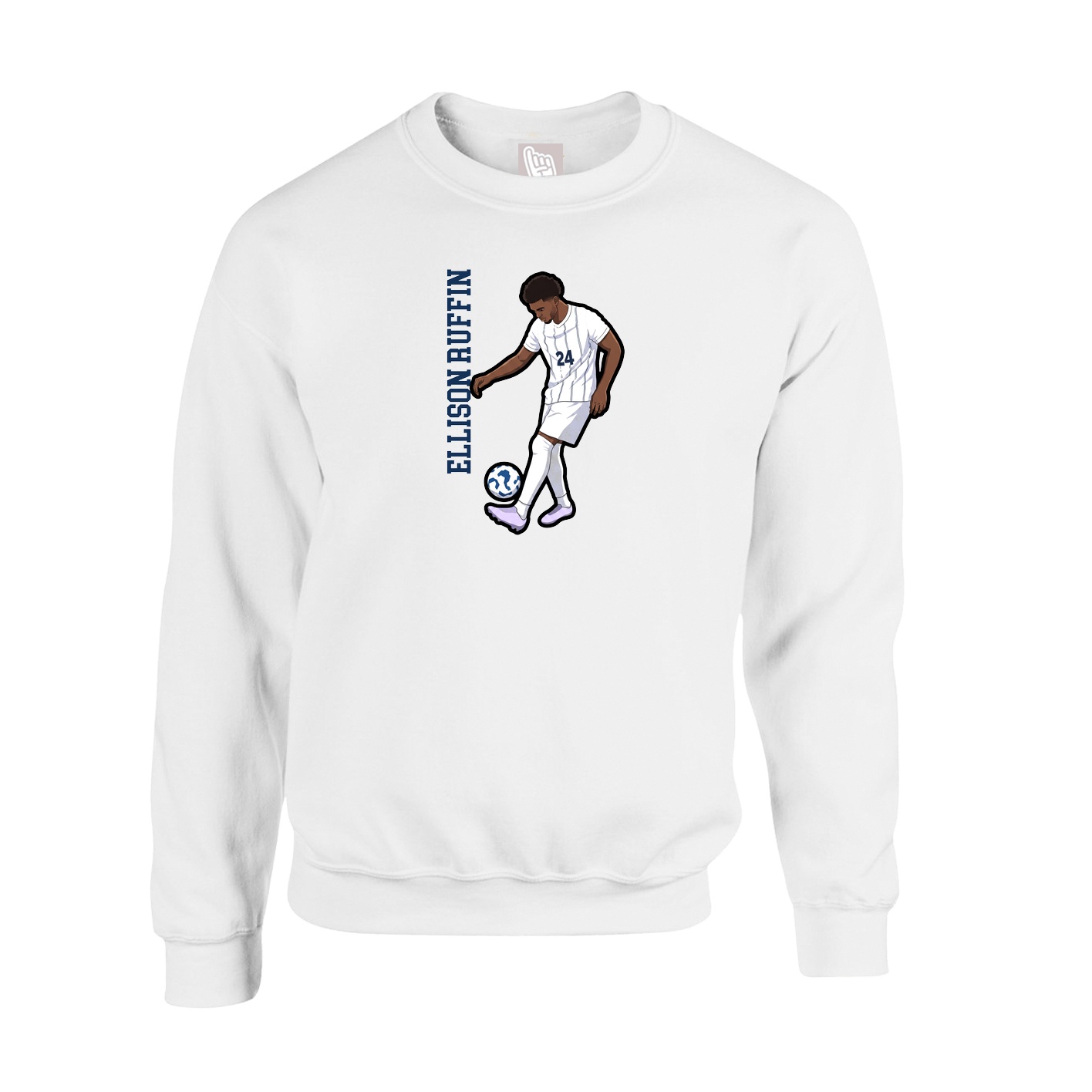 Fleece Crew — Name Vertical in White