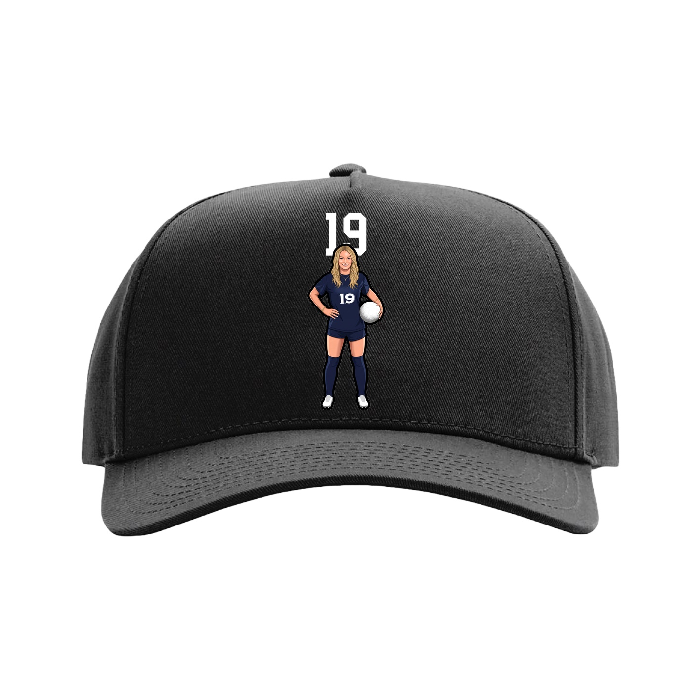 Full Fabric Five-Panel Champ Cap — Number Top in Black