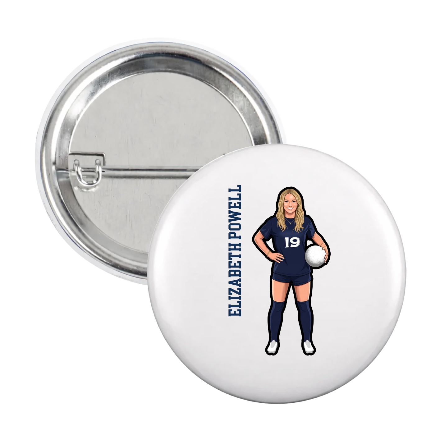 Game Day Button — Name Vertical in White