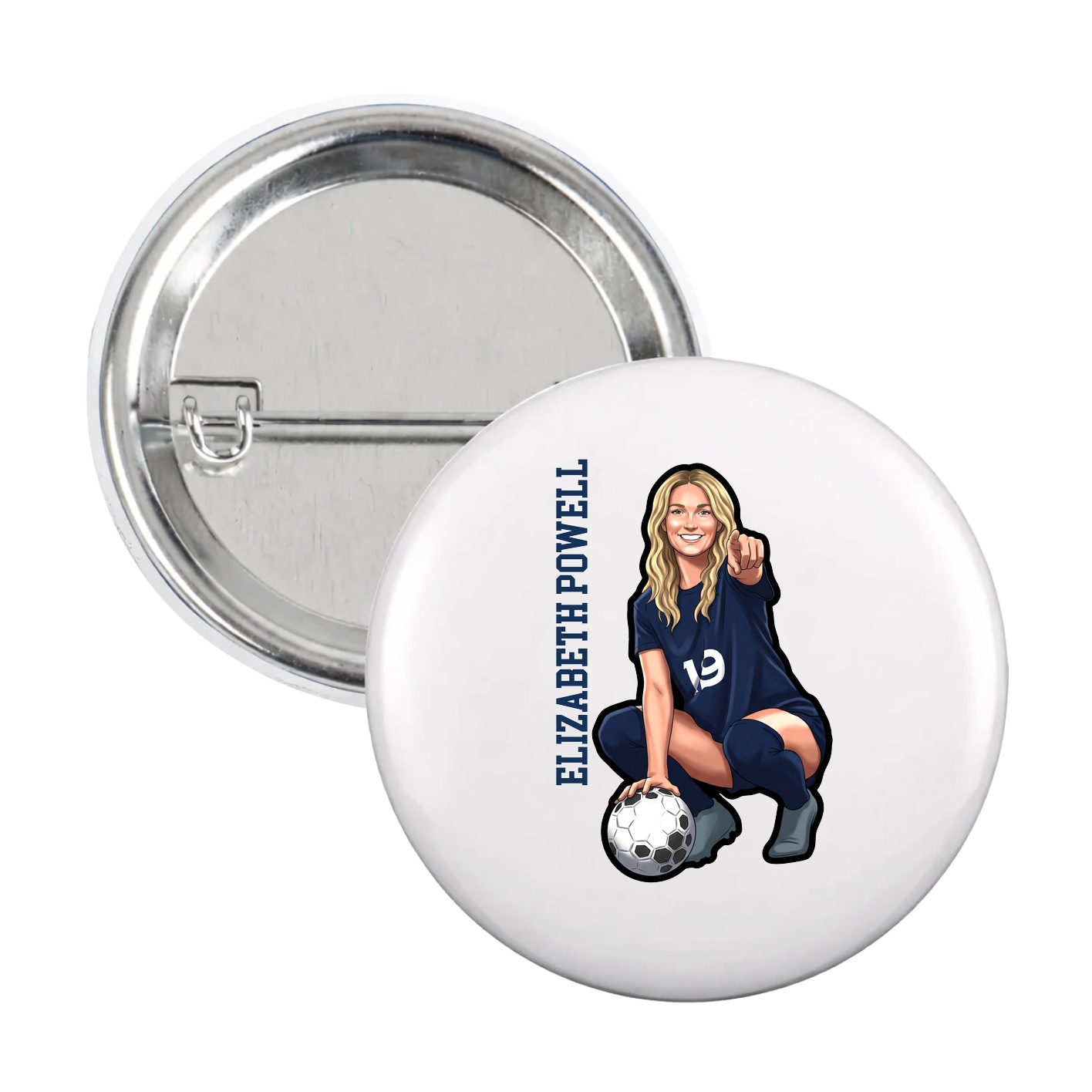 Game Day Button — Name Vertical in White