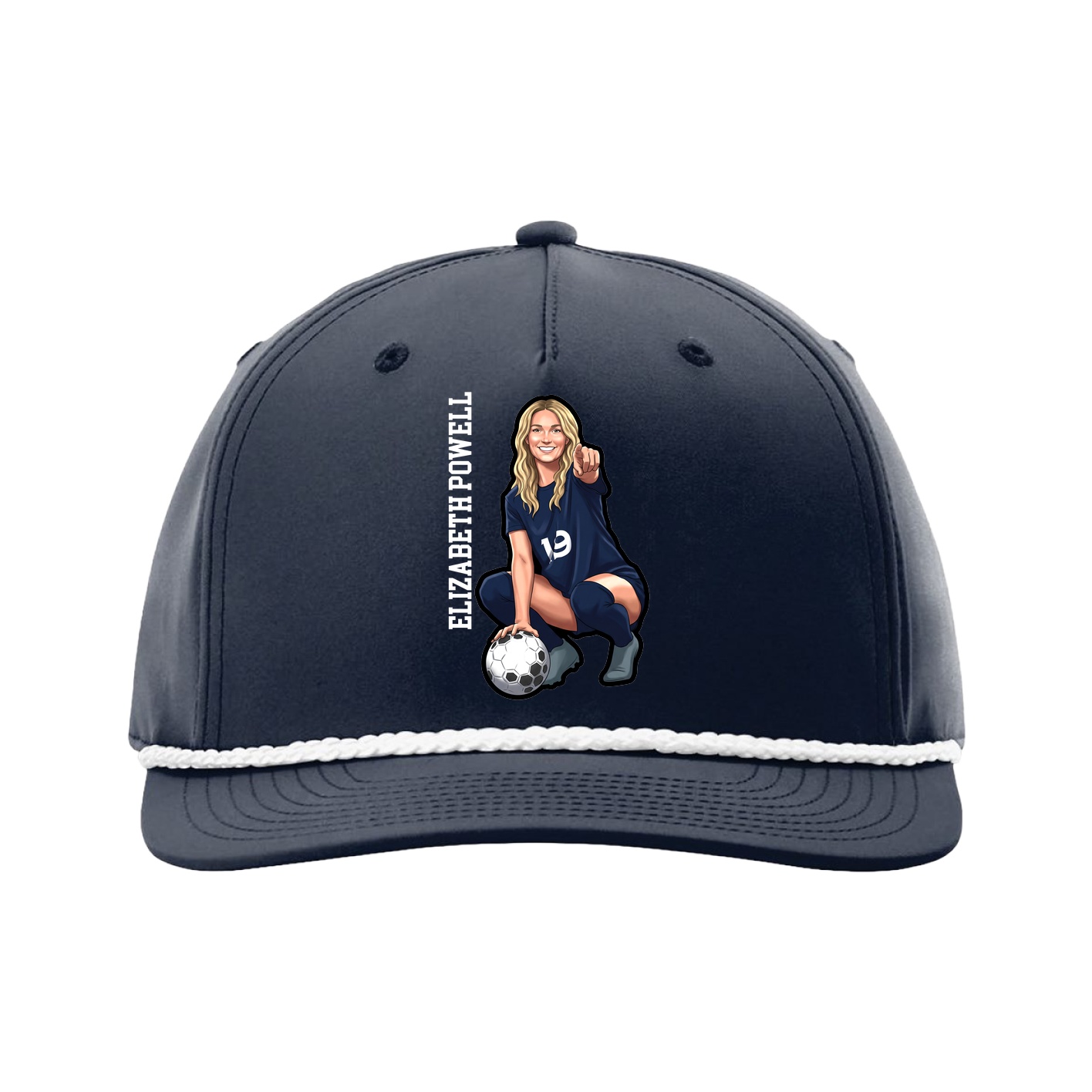 Five-Panel Classic Rope Cap — Name Vertical in Navy
