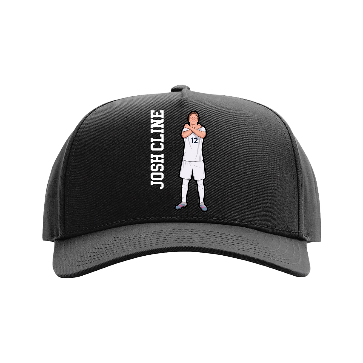 Full Fabric Five-Panel Champ Cap — Name Vertical in Black