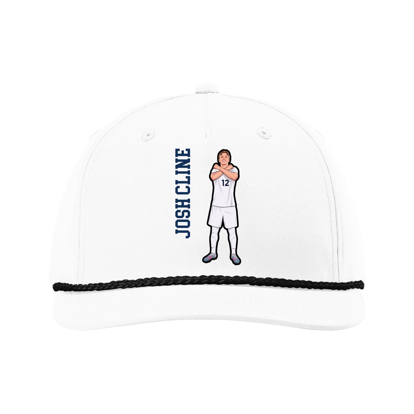 Five-Panel Classic Rope Cap — Name Vertical in White