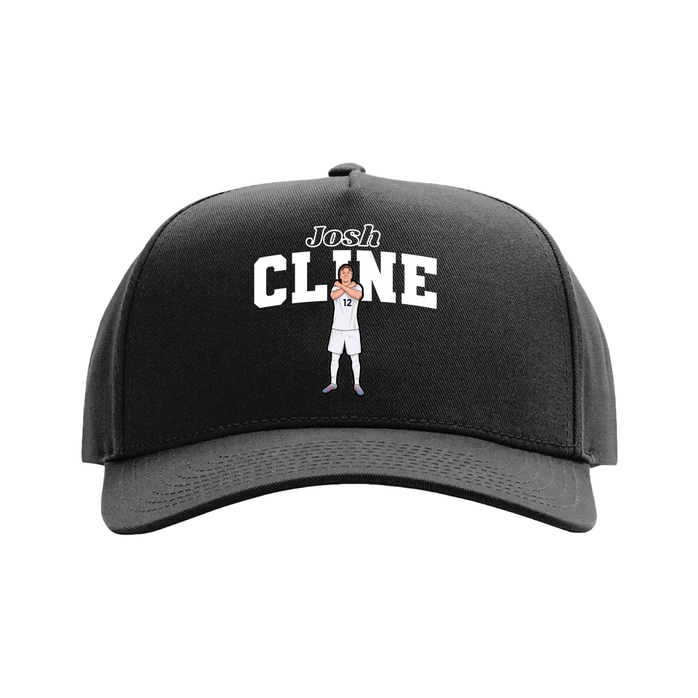 Full Fabric Five-Panel Champ Cap — Name Arch in Black