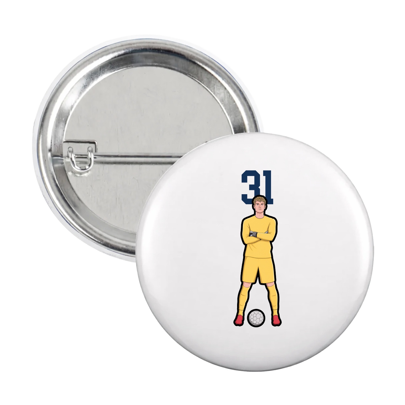 Game Day Button — Number Top in White
