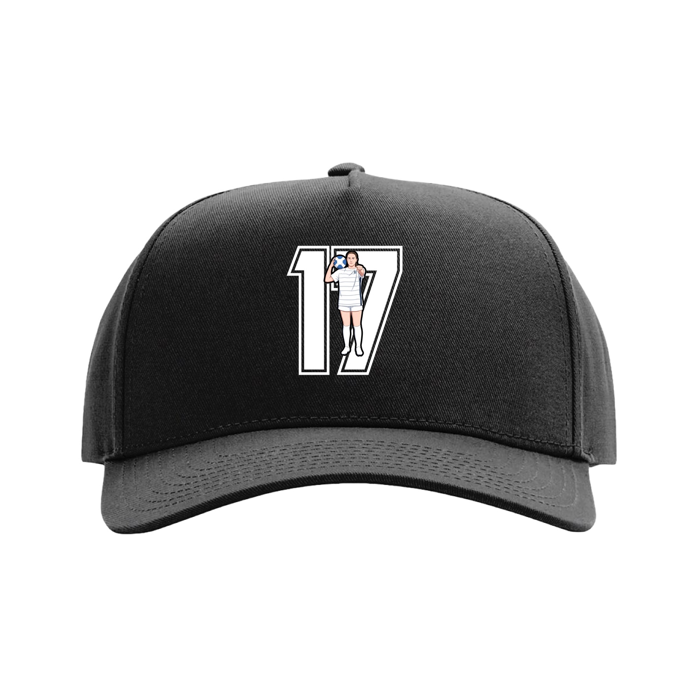 Full Fabric Five-Panel Champ Cap — Number in Black