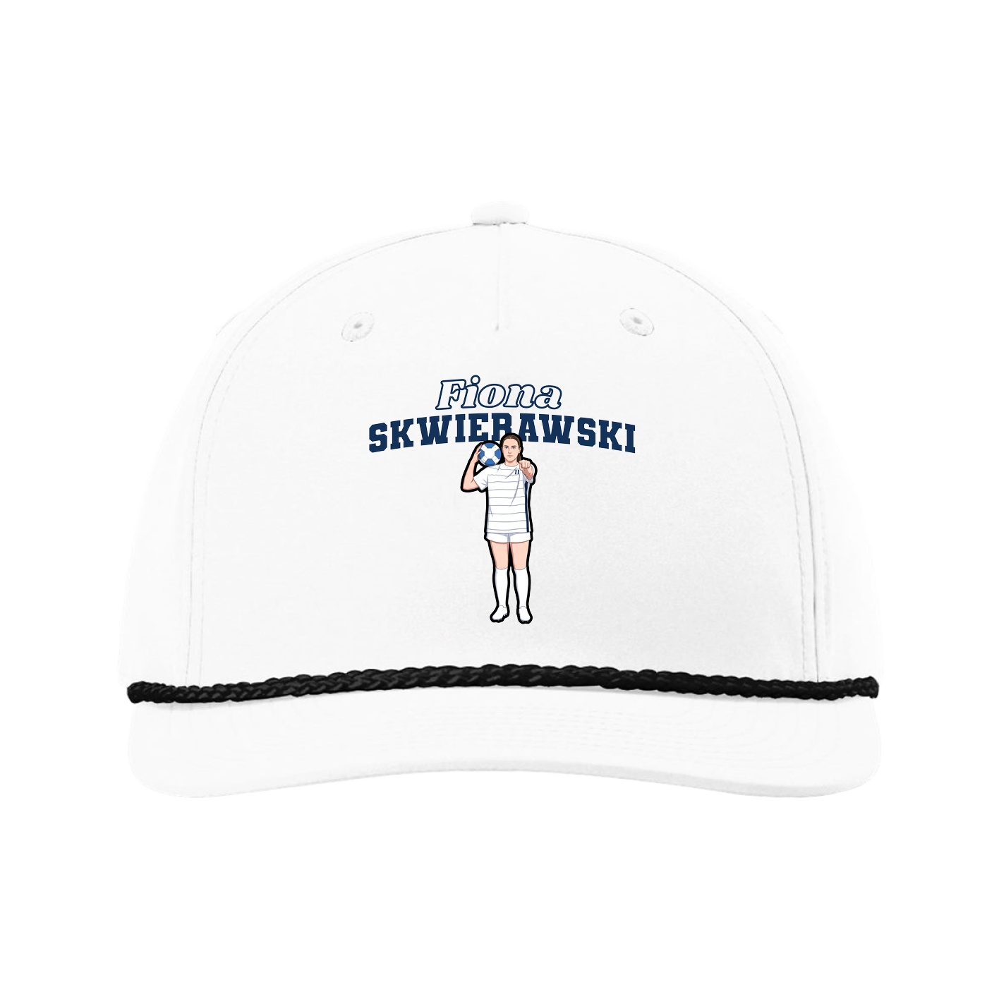 Five-Panel Classic Rope Cap — Name Arch in White