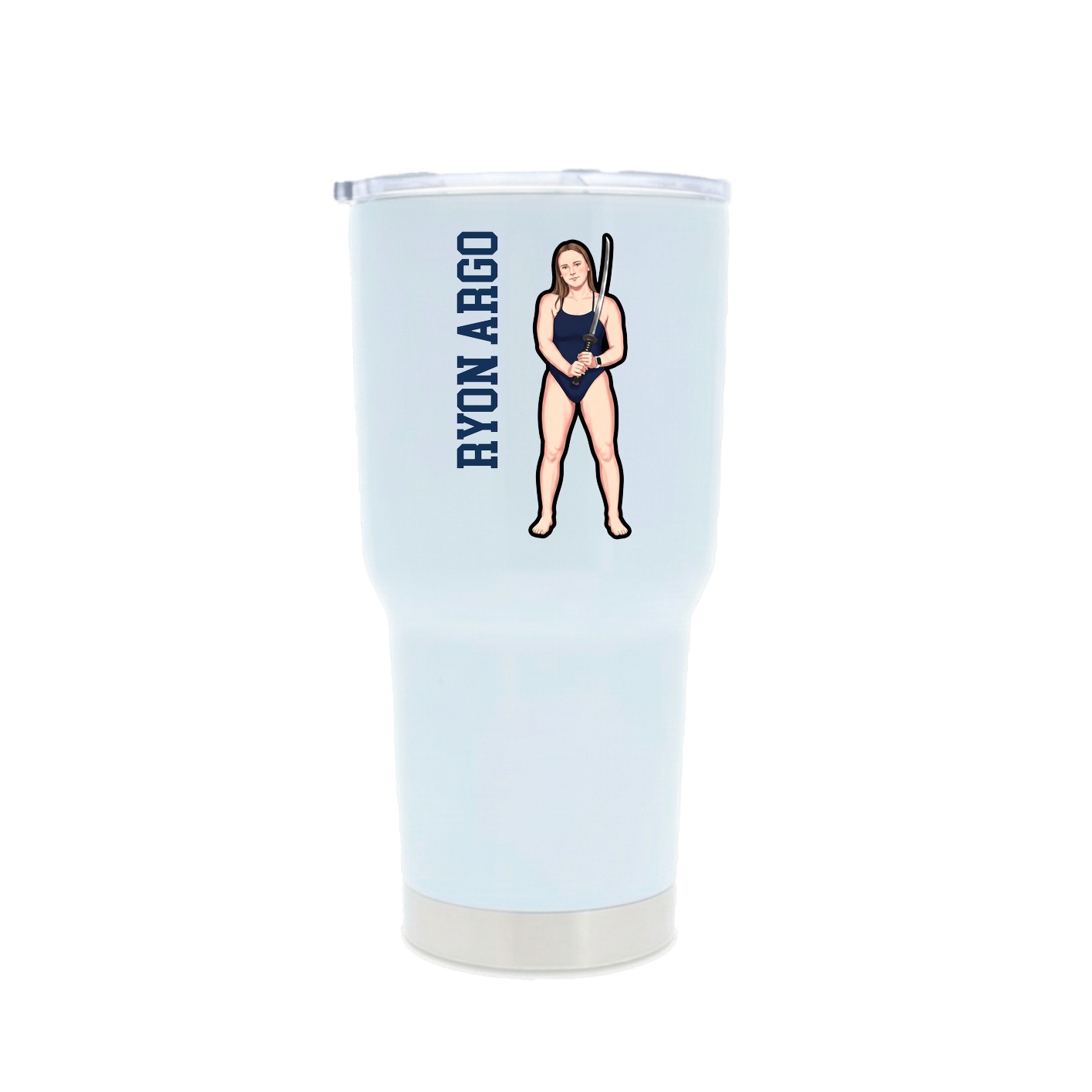 30oz Stainless Steel Tumbler — Name Vertical in White