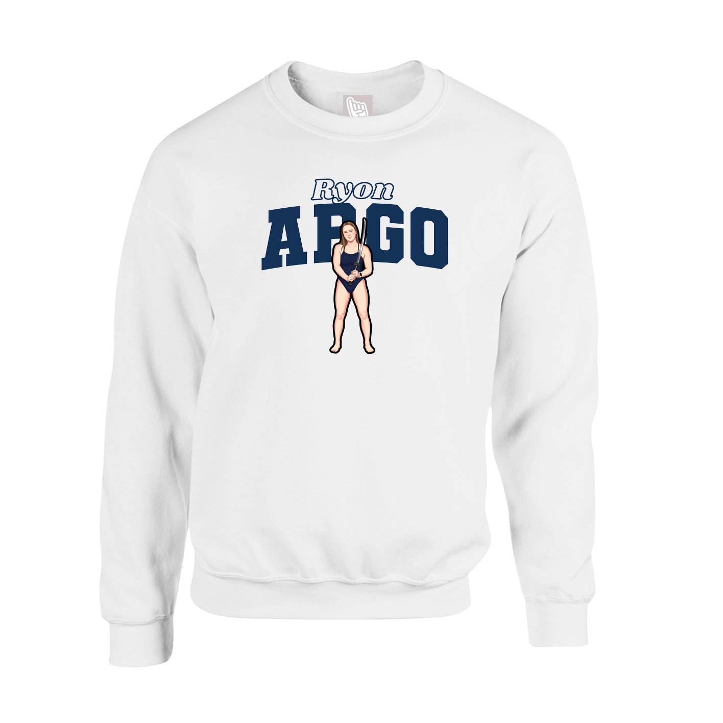 Fleece Crew — Name Arch in White