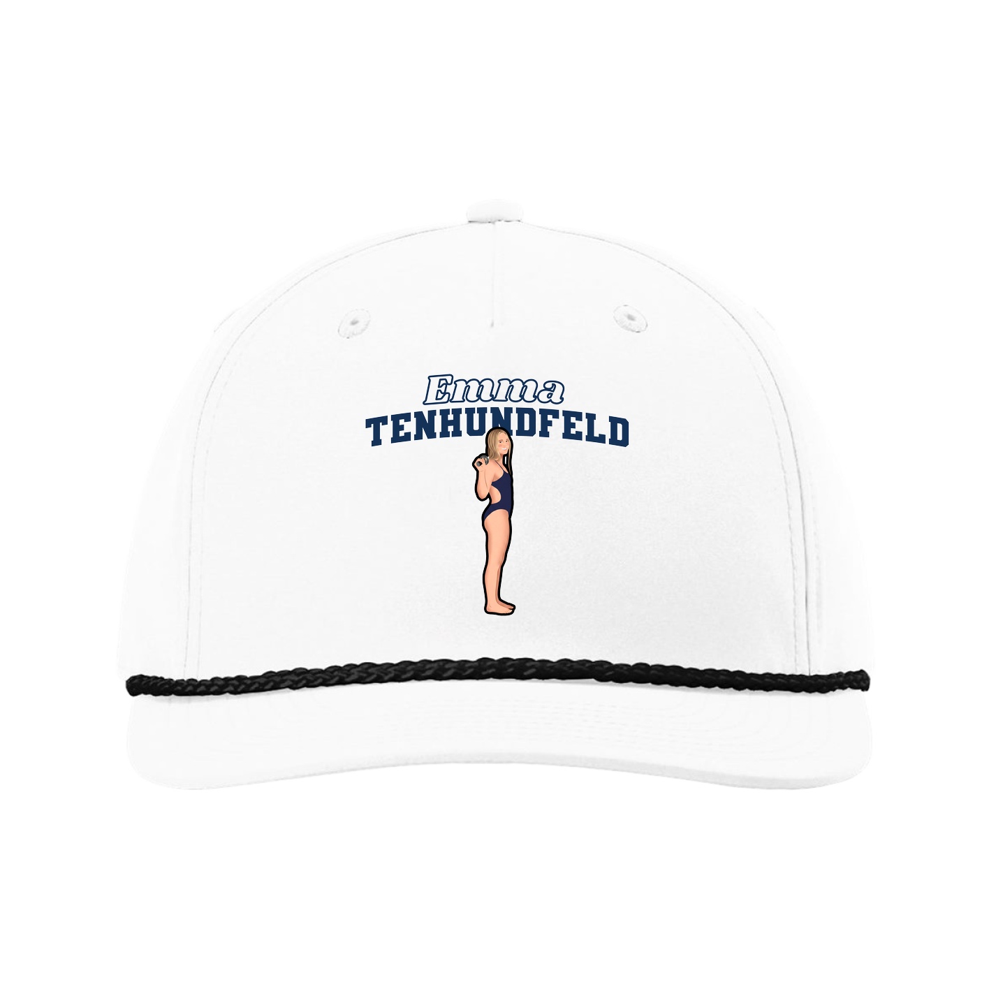 Five-Panel Classic Rope Cap — Name Arch in White