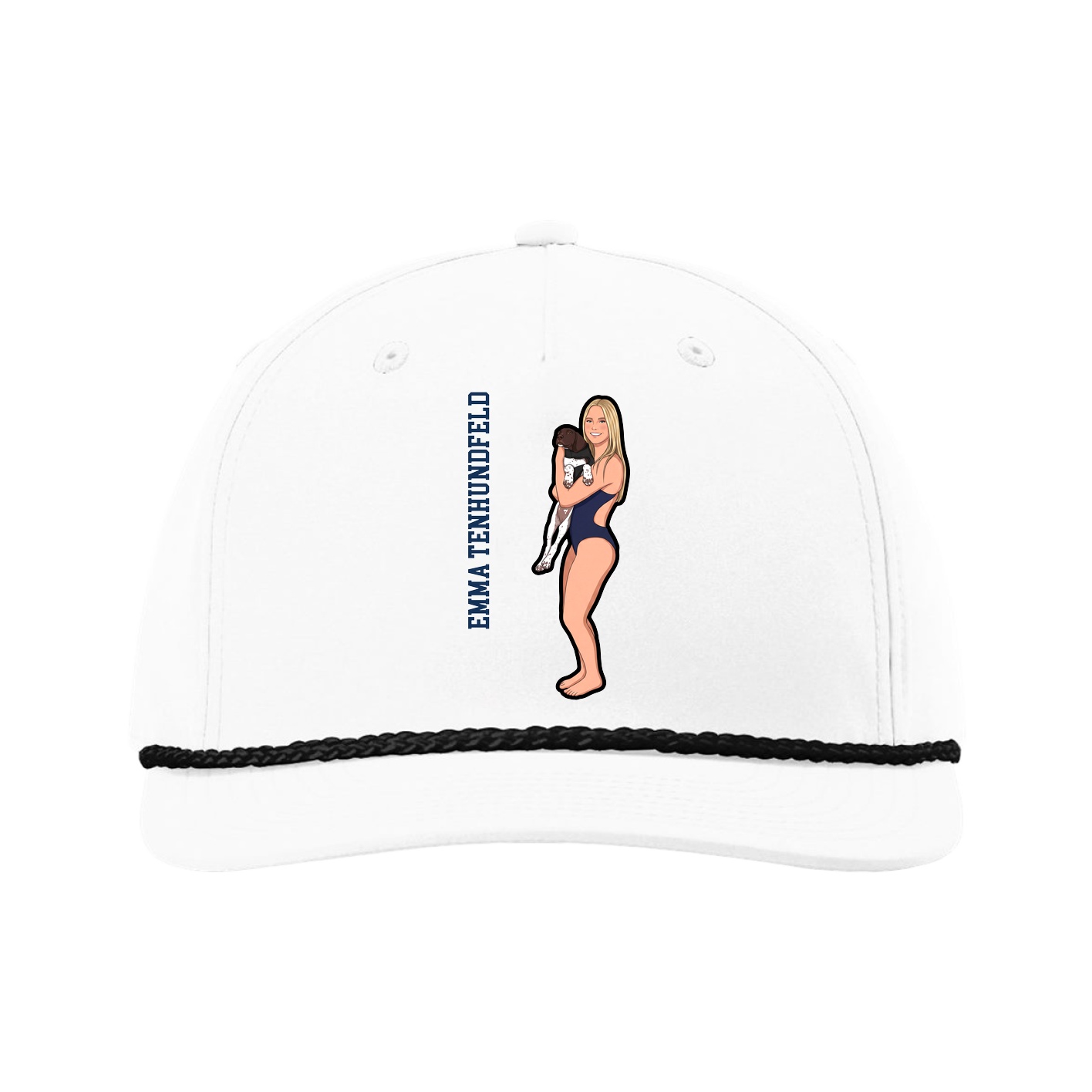 Five-Panel Classic Rope Cap — Name Vertical in White