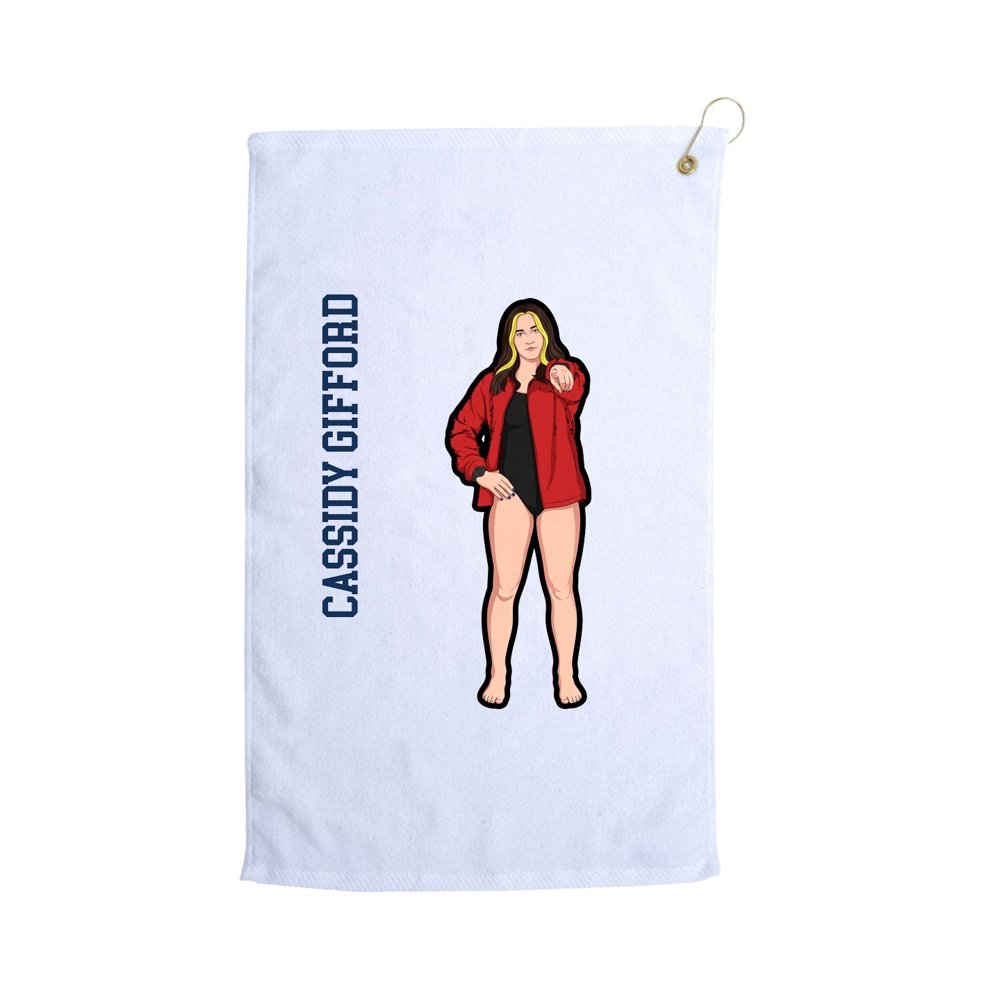 Golf Towel — Name Vertical in White