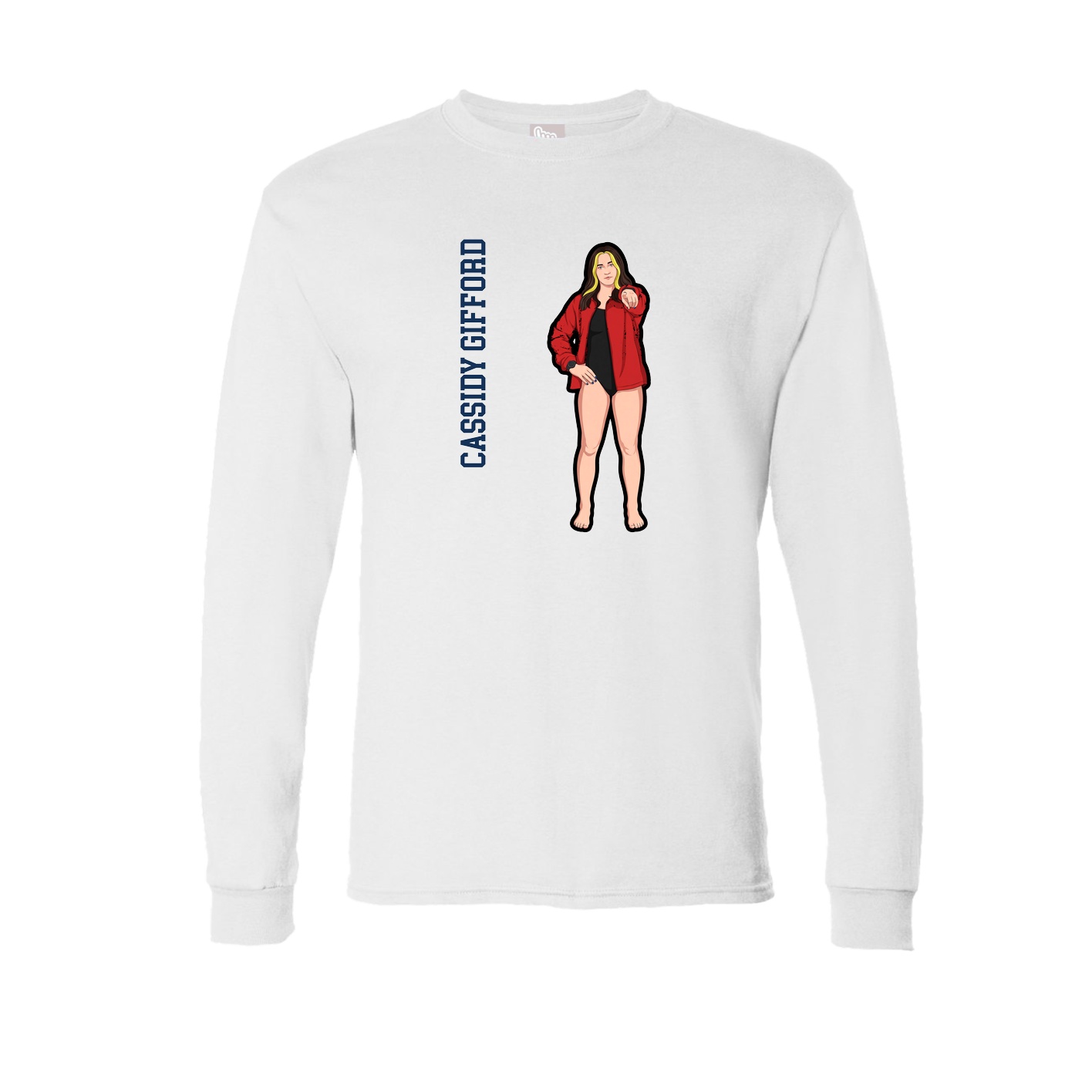 Long Sleeve Tee — Name Vertical in White