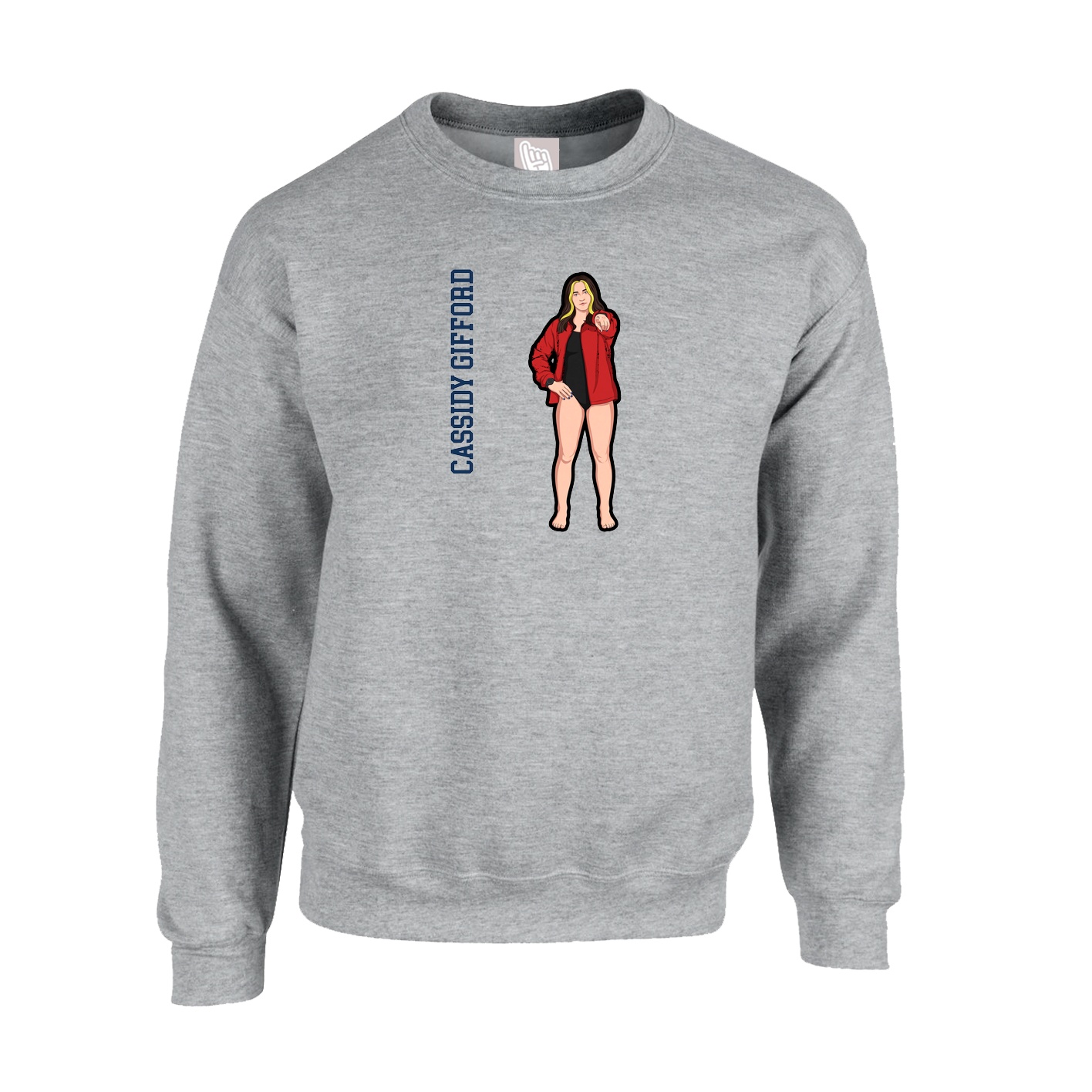 Fleece Crew — Name Vertical in Grey