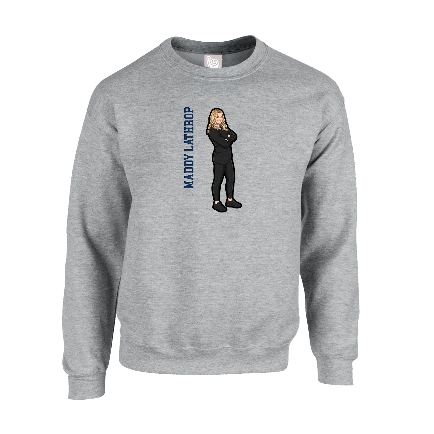 Fleece Crew — Name Vertical in Grey