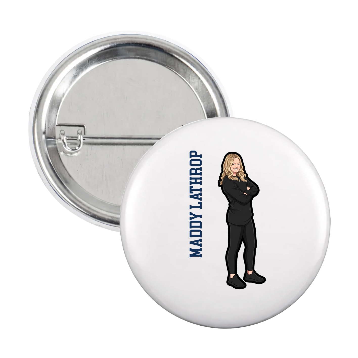 Game Day Button — Name Vertical in White
