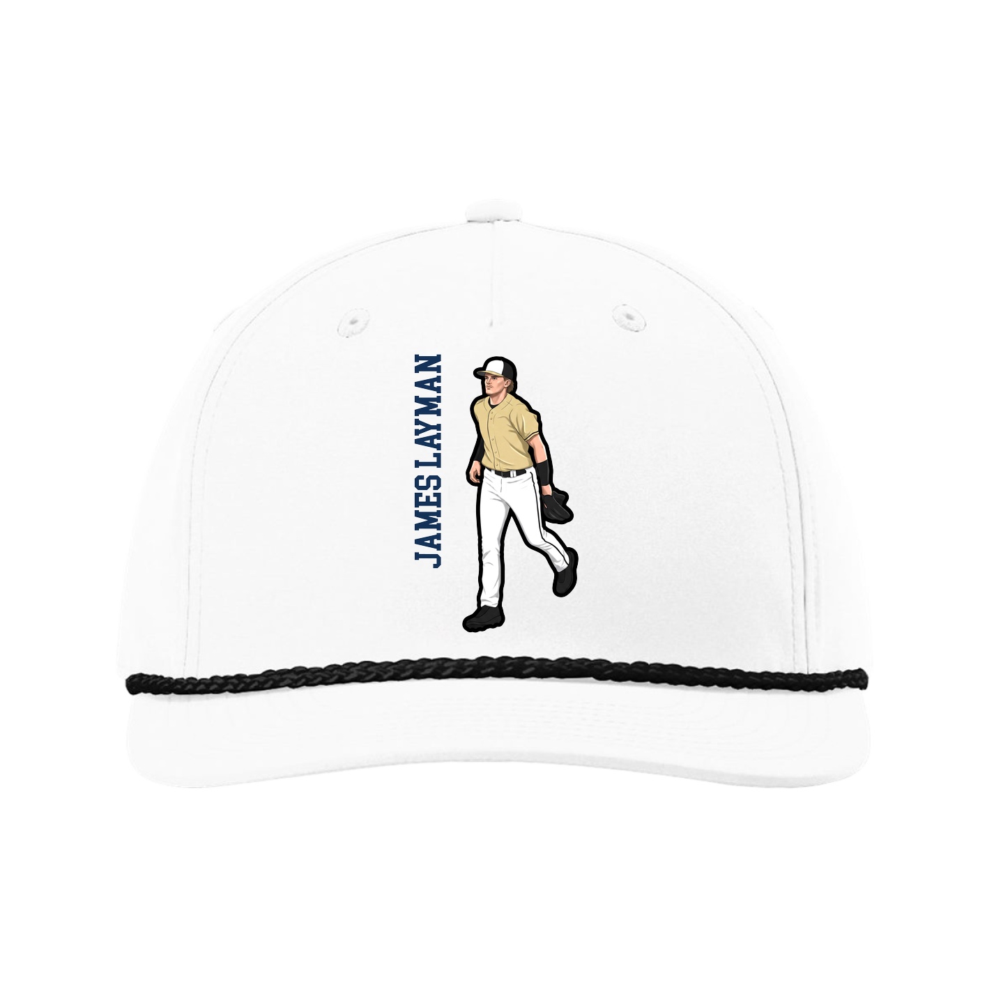 Five-Panel Classic Rope Cap — Name Vertical in White