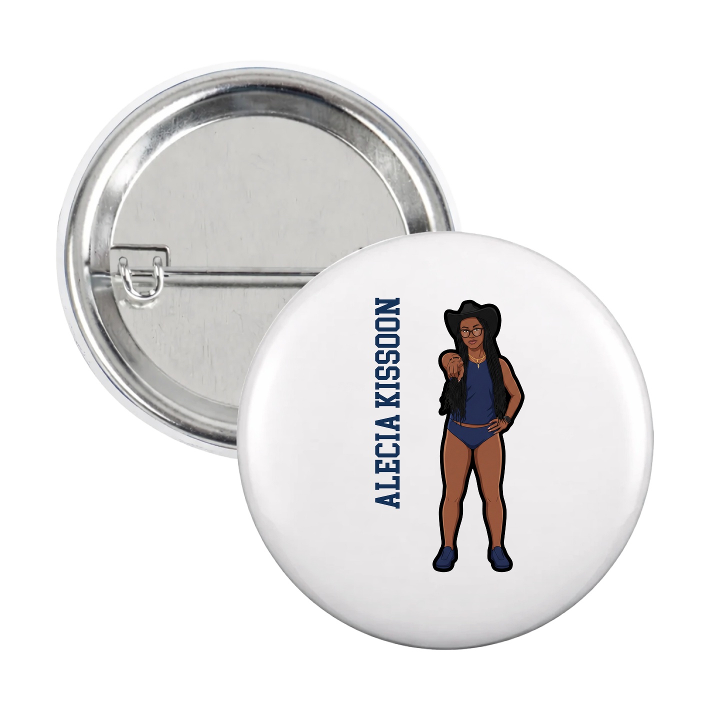 Game Day Button — Name Vertical in White