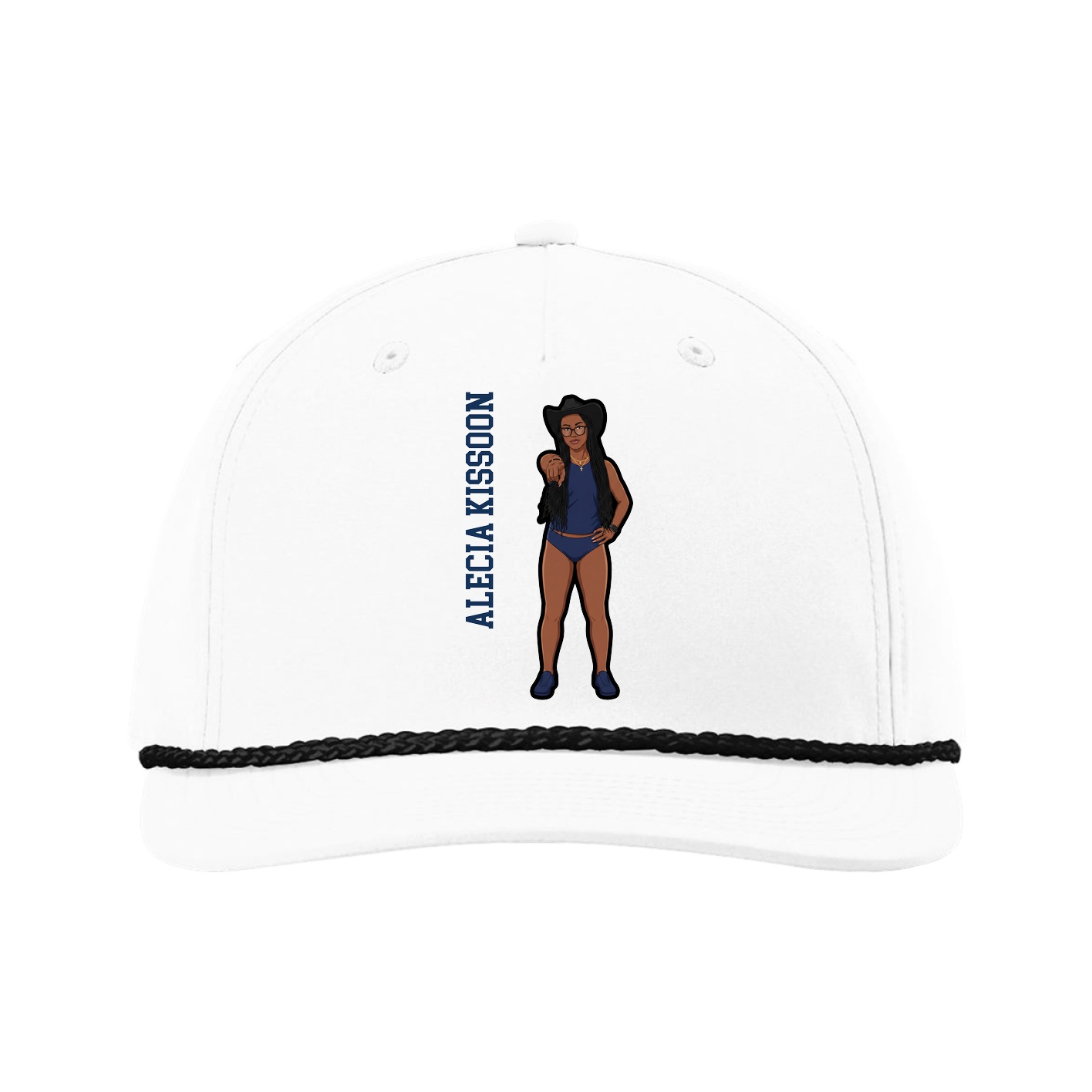 Five-Panel Classic Rope Cap — Name Vertical in White