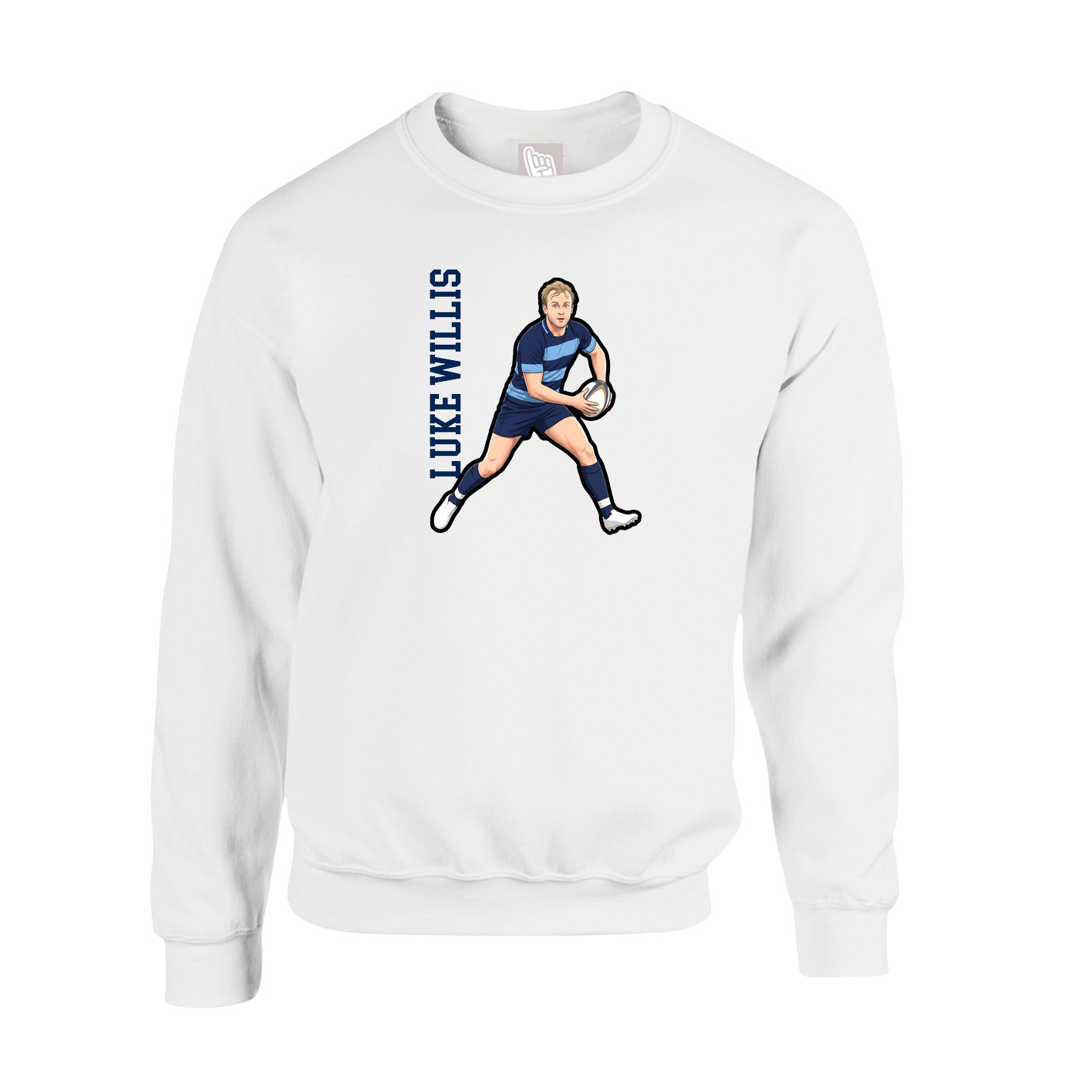 Fleece Crew — Name Vertical in White