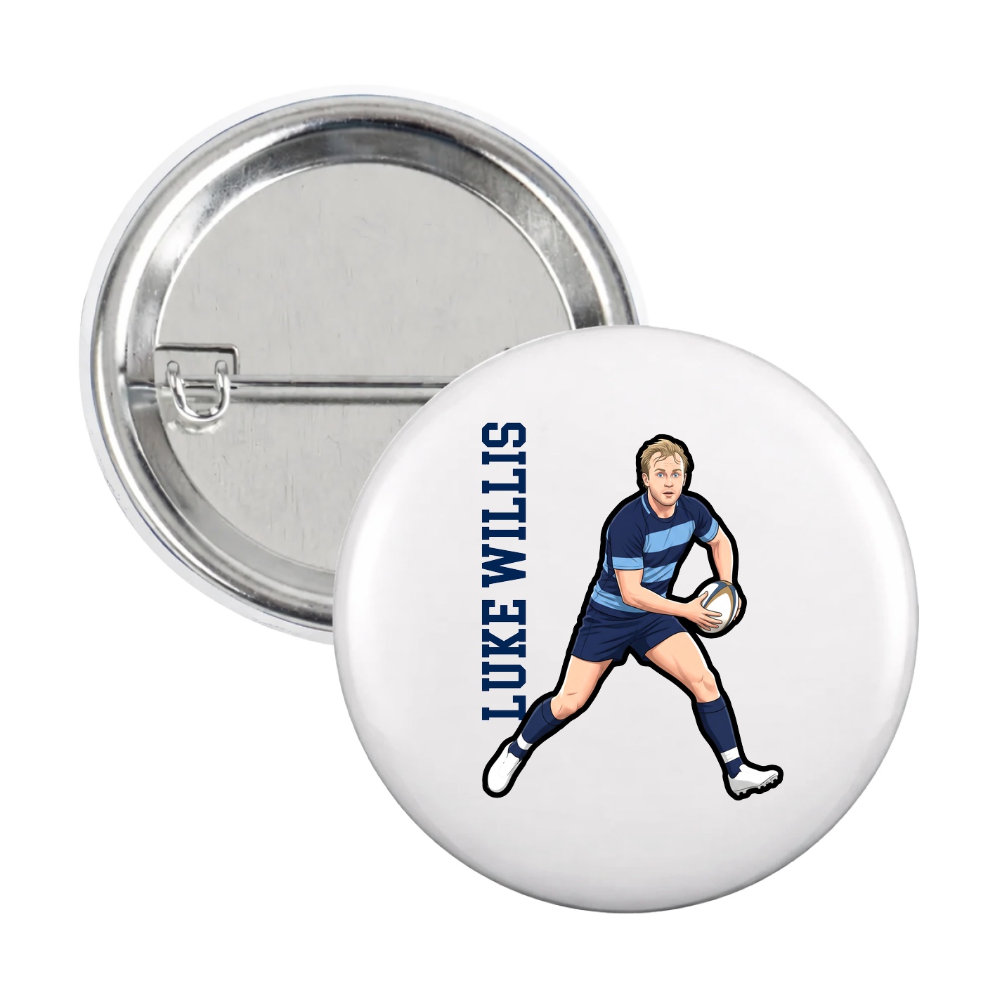 Game Day Button — Name Vertical in White