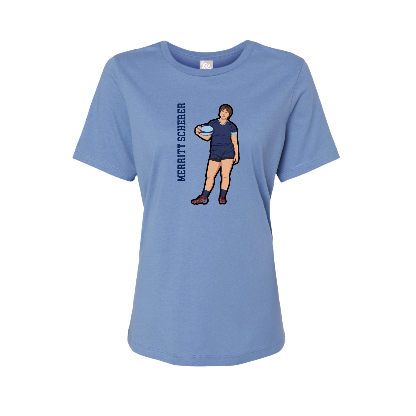 Fitted Women's Tee — Name Vertical in Powder Blue