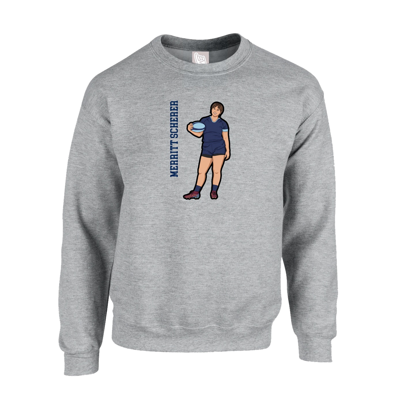 Fleece Crew — Name Vertical in Grey