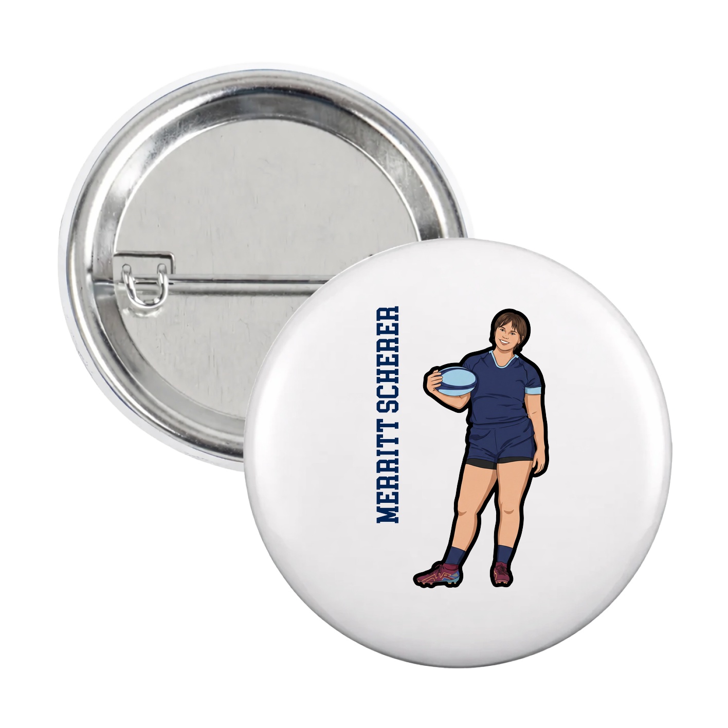 Game Day Button — Name Vertical in White