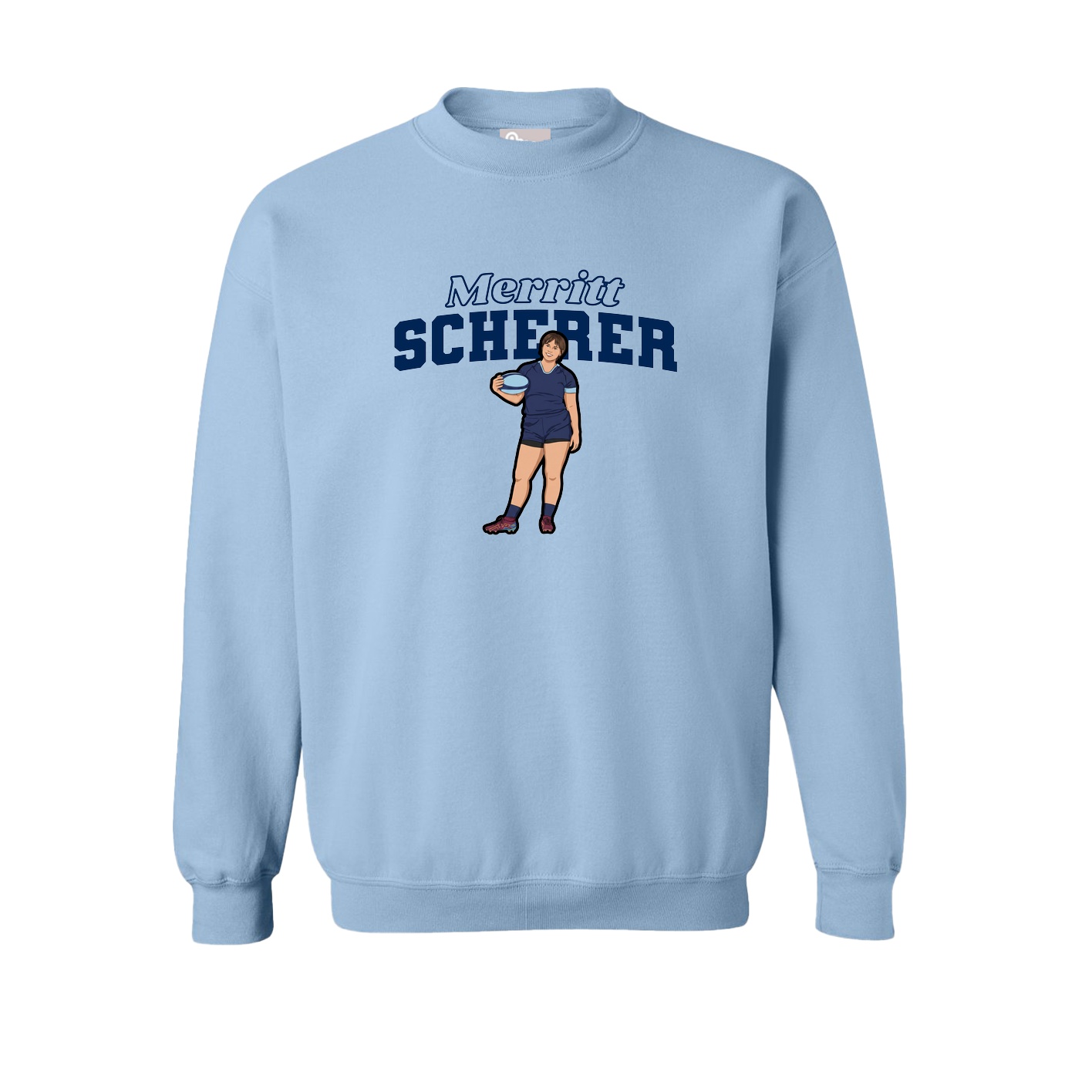 Fleece Crew — Name Arch in Light Blue