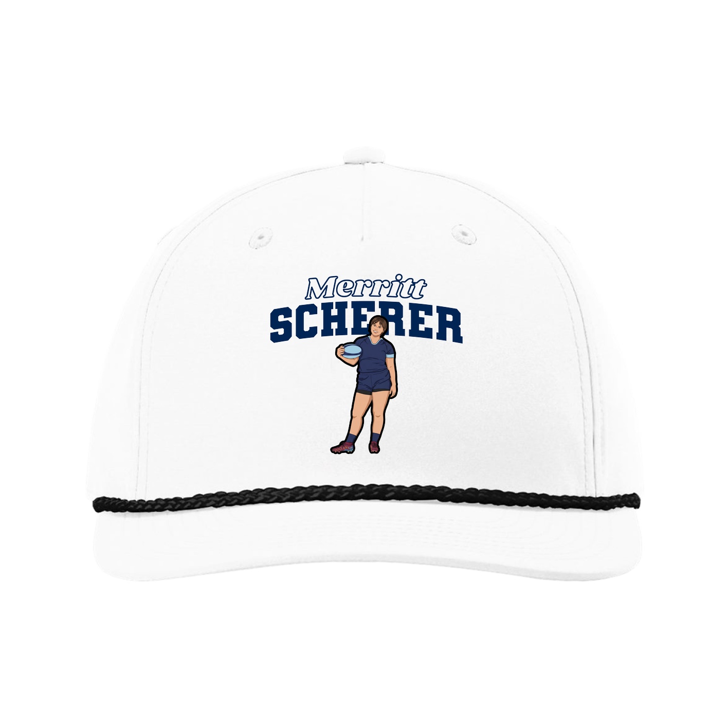 Five-Panel Classic Rope Cap — Name Arch in White